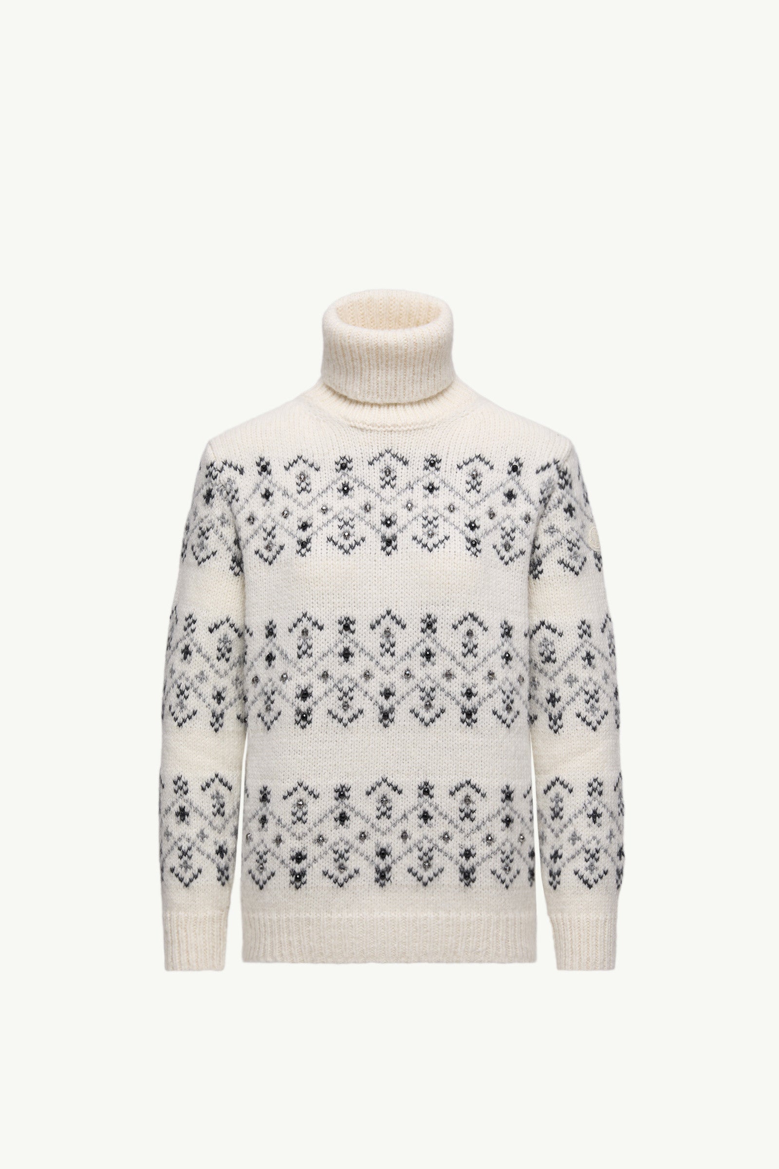 Moncler Crystal-Embroidered Alpaca & Wool Blend Turtleneck Sweater White Ivory White Ivory