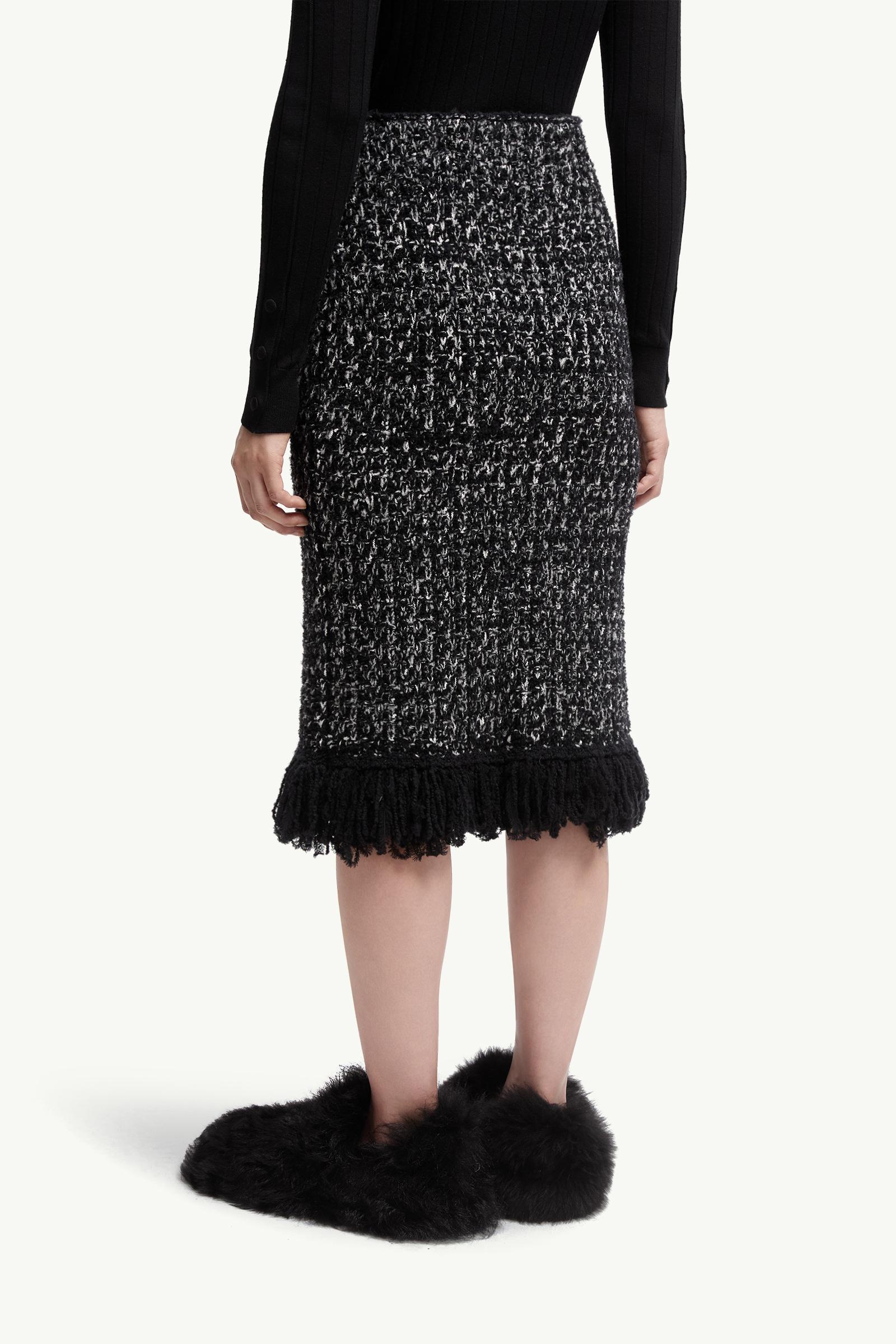 Moncler Fringe-Trim Wool Blend Skirt Black Black