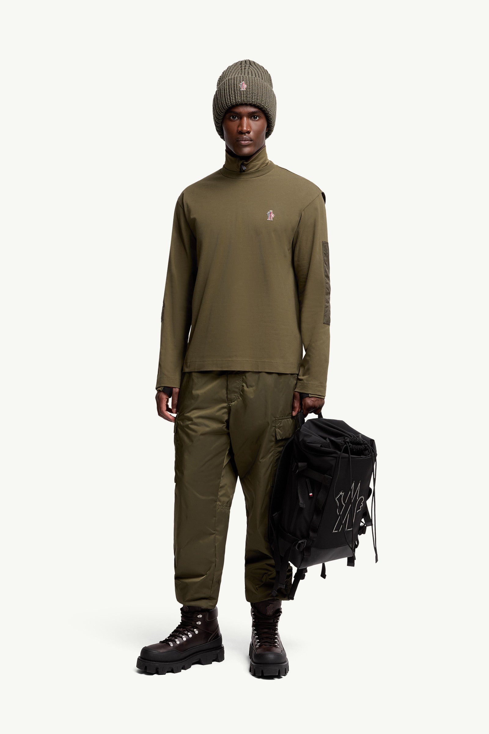 Moncler Logo Cotton Long Sleeve T-Shirt Olive Green Olive Green