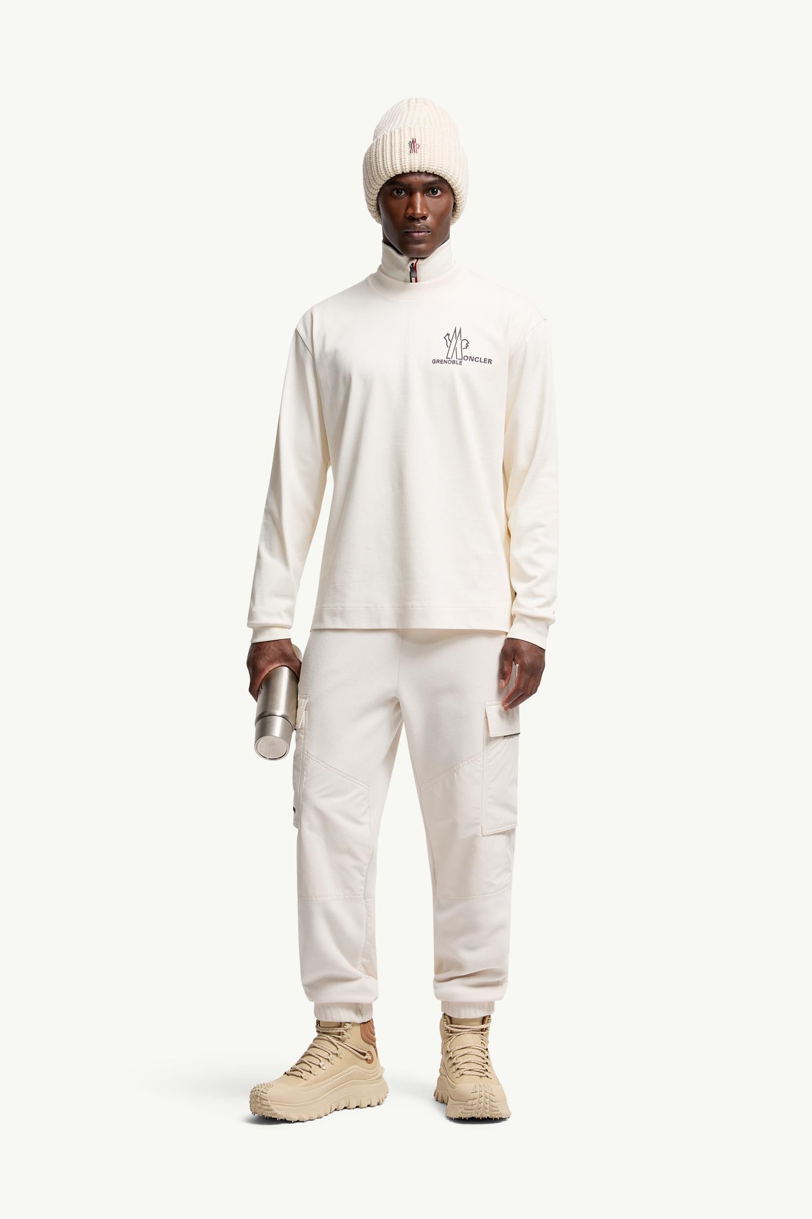 Moncler Logo Long Sleeve Cotton T-Shirt White White