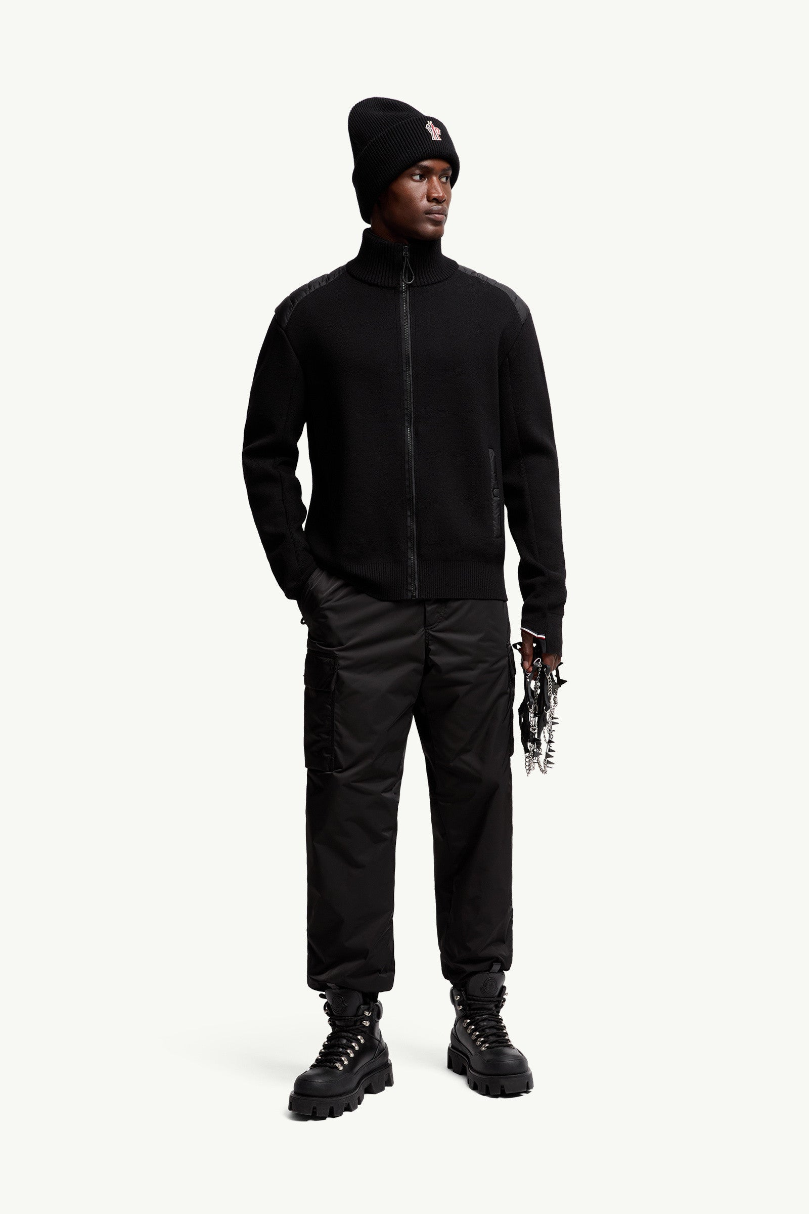 Moncler Padded Wool Zip-Up Cardigan Black Black