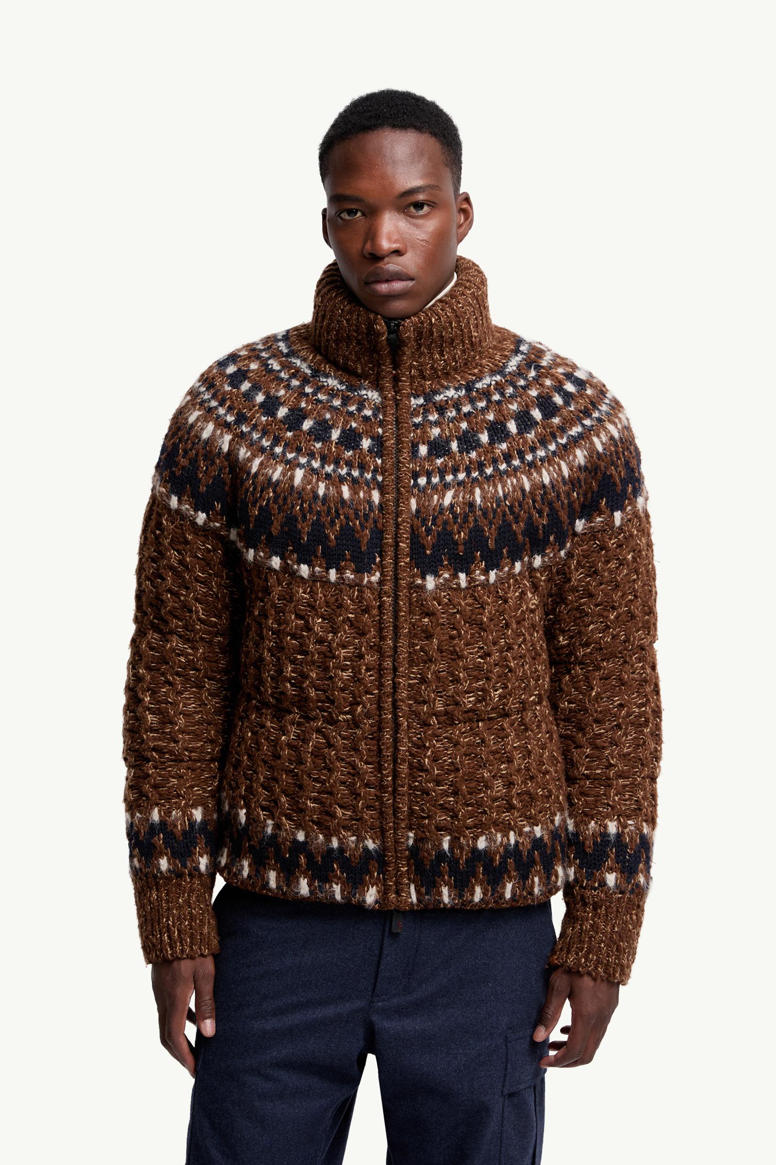 Moncler Indren Wool Blend Down Jacket Blue & Brown Blue & Brown
