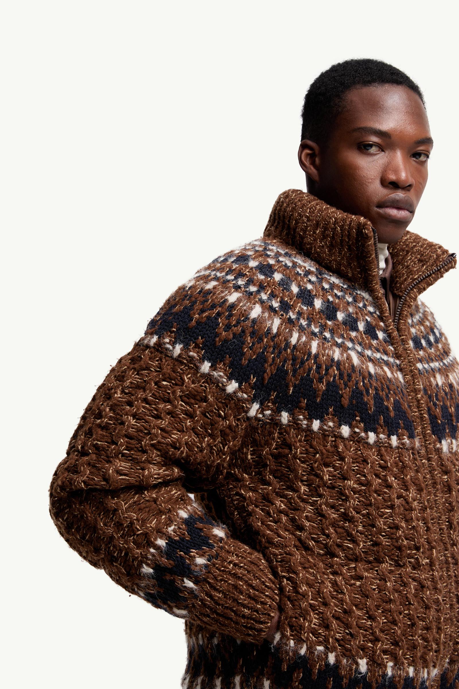 Moncler Indren Wool Blend Down Jacket Blue & Brown Blue & Brown
