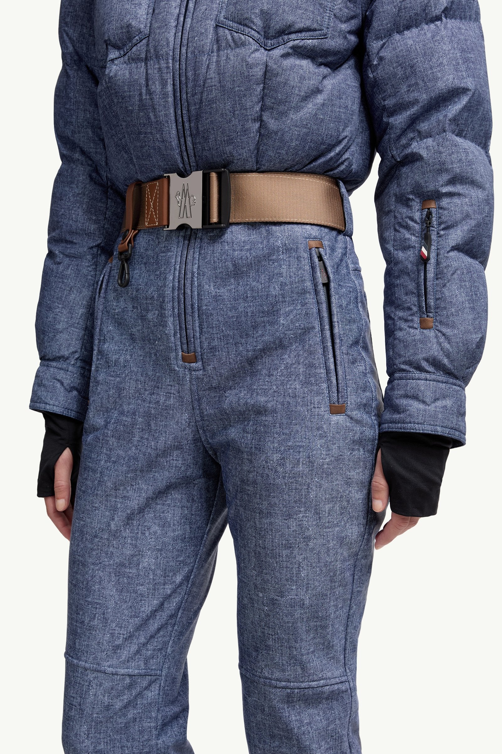 Moncler Shearling-Trimmed Insulated Ski Suit Denim Blue Denim Blue