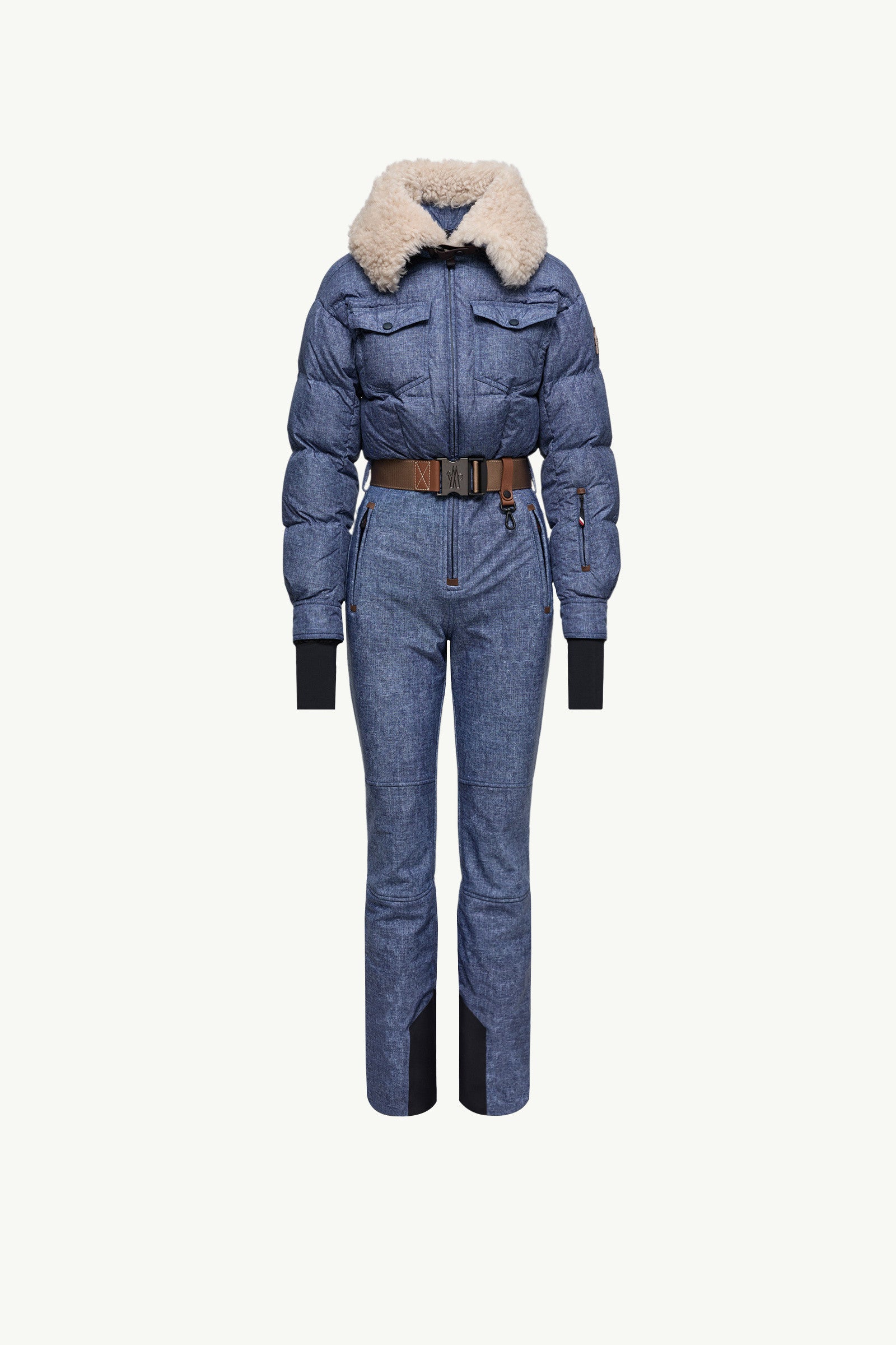 Moncler Shearling-Trimmed Insulated Ski Suit Denim Blue Denim Blue