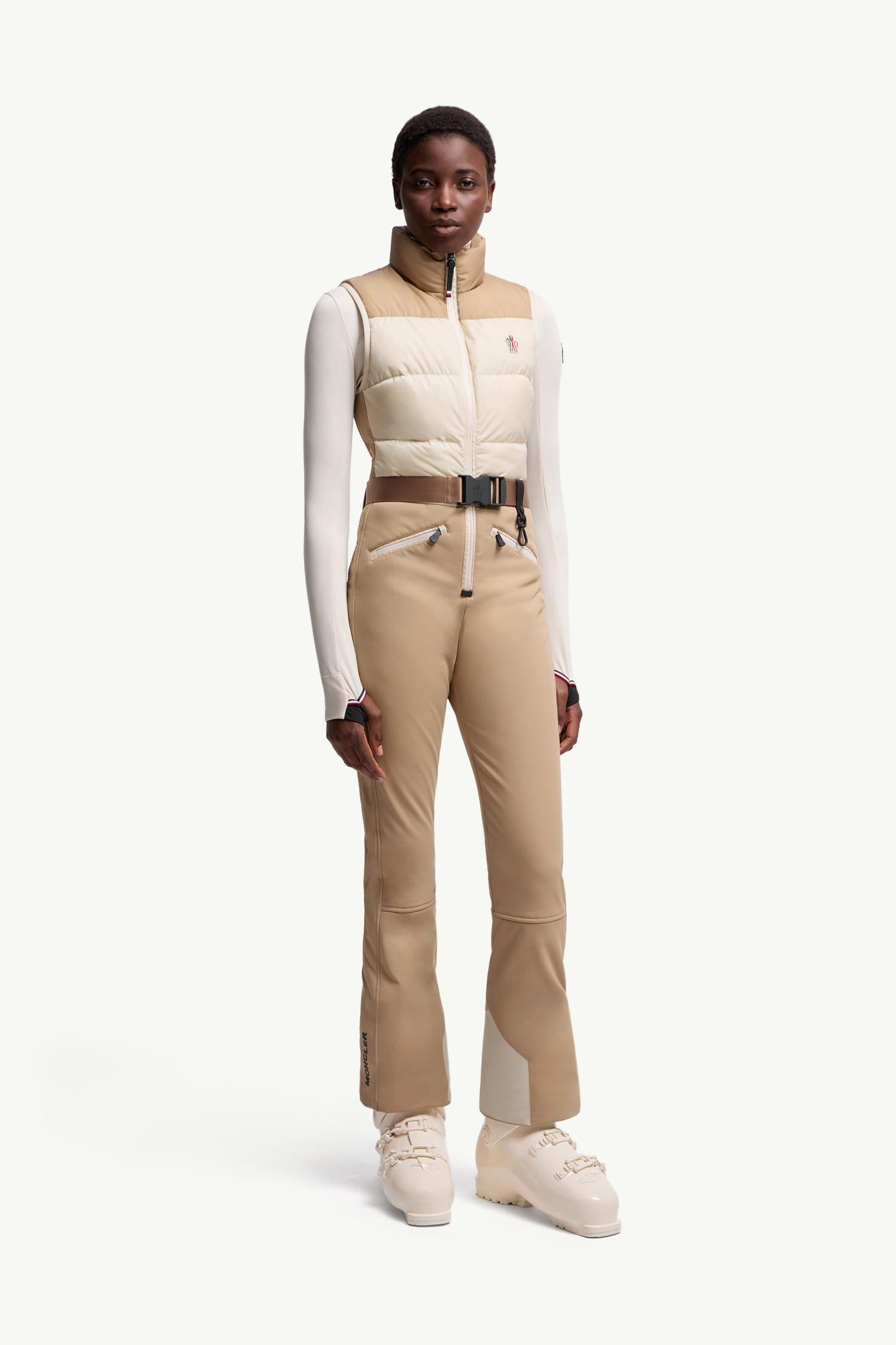 Moncler Down-Filled Ski Suit Beige & White Beige & White