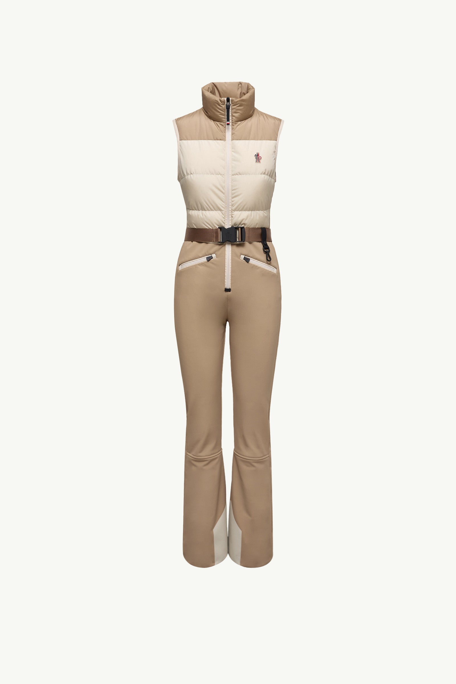 Moncler Down-Filled Ski Suit Beige & White Beige & White