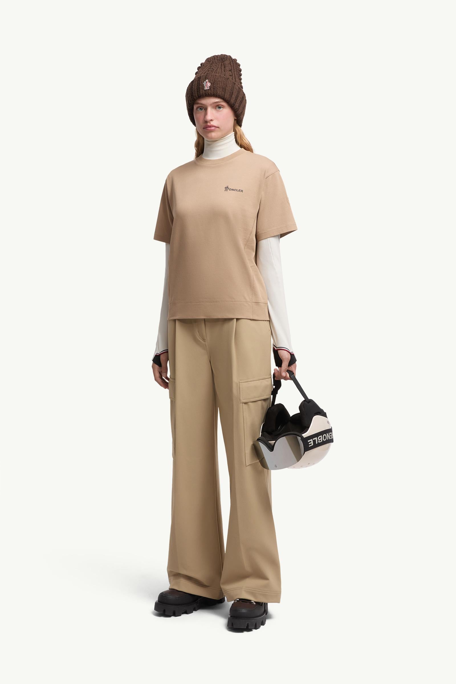 Moncler Embossed Logo Cotton T-Shirt Beige Beige