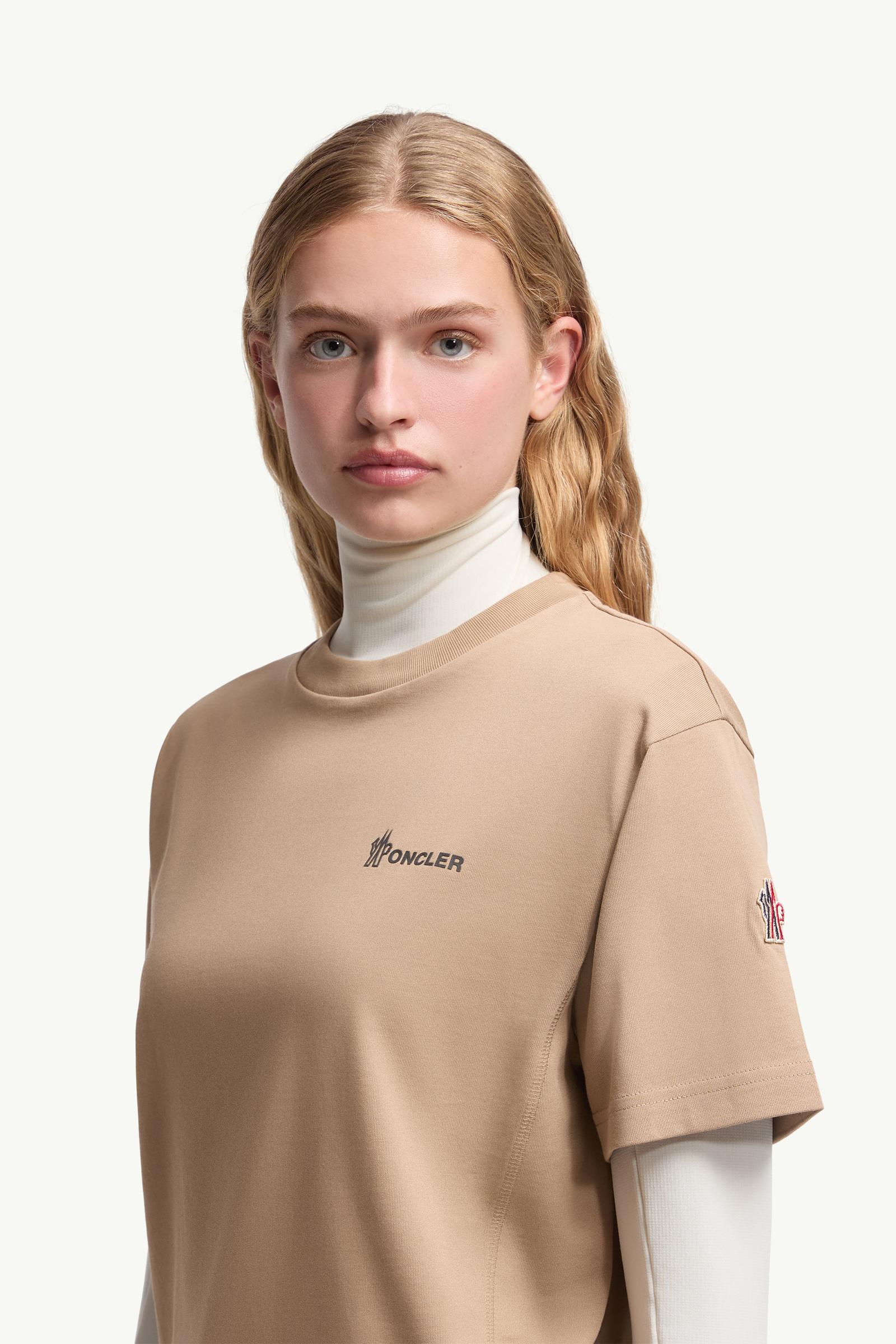 Moncler Embossed Logo Cotton T-Shirt Beige Beige