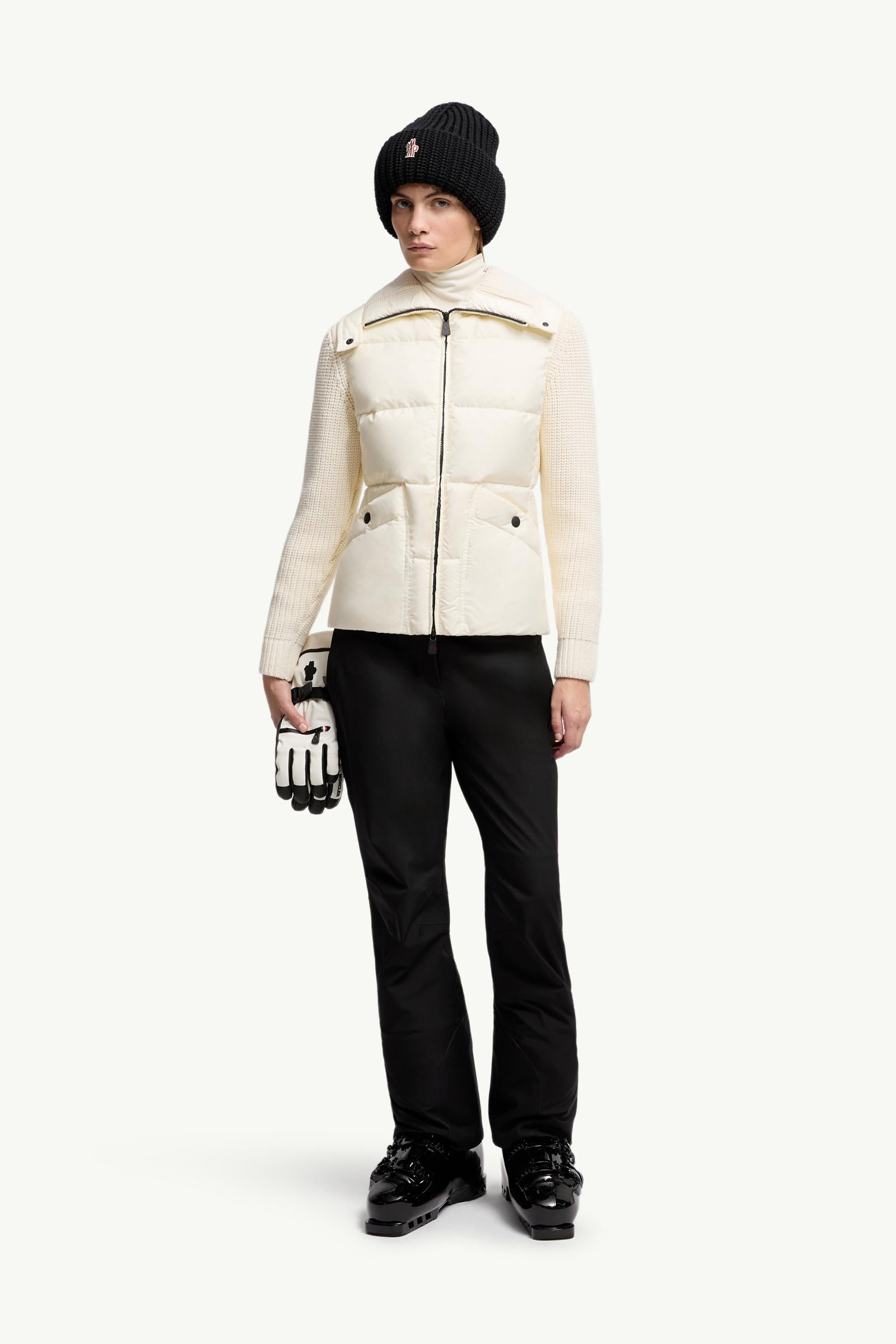 Moncler Padded Wool Zip-Up Cardigan White Ivory White Ivory