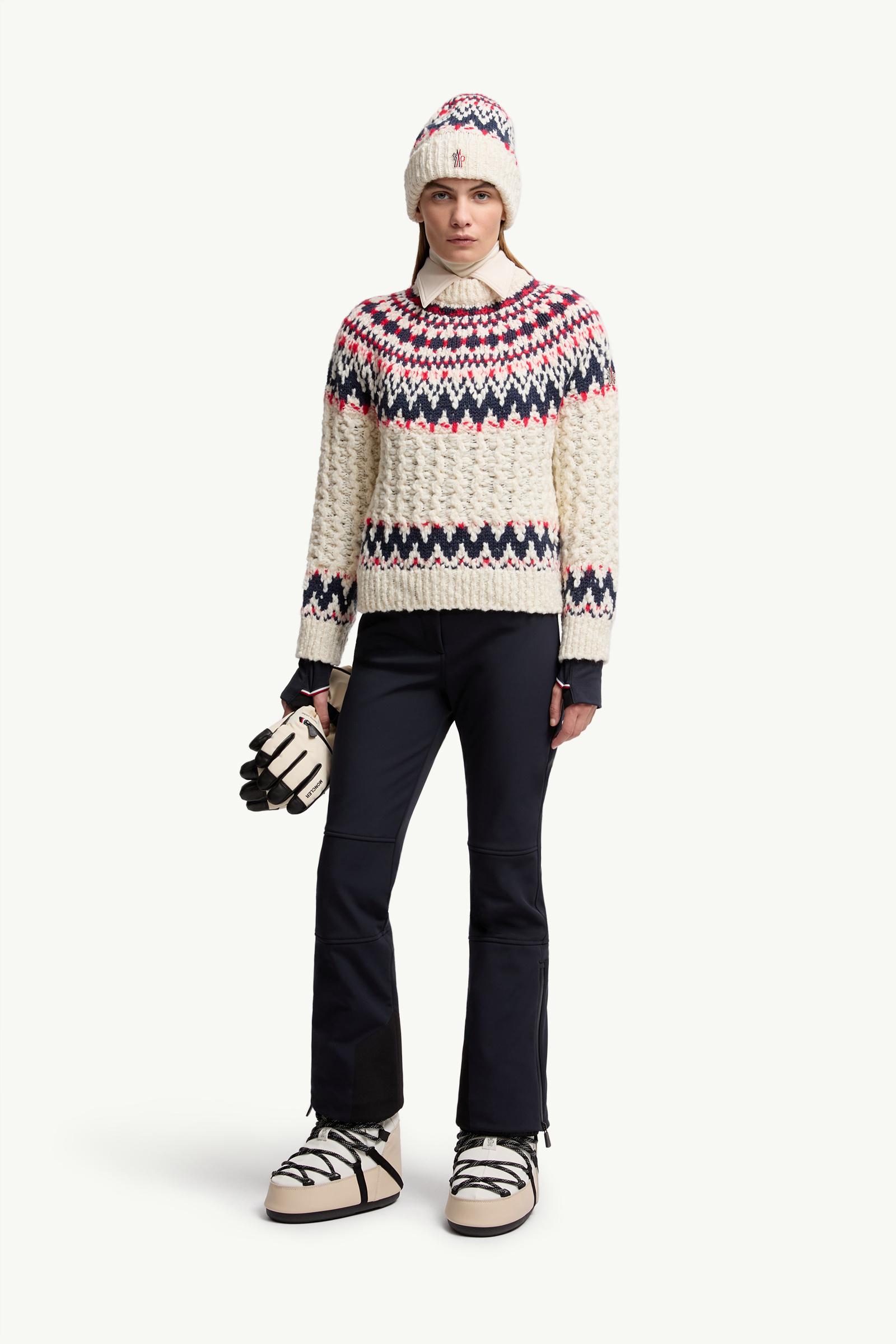 Moncler Geometric Jacquard Wool Blend Sweater White & Blue & Red White & Blue & Red
