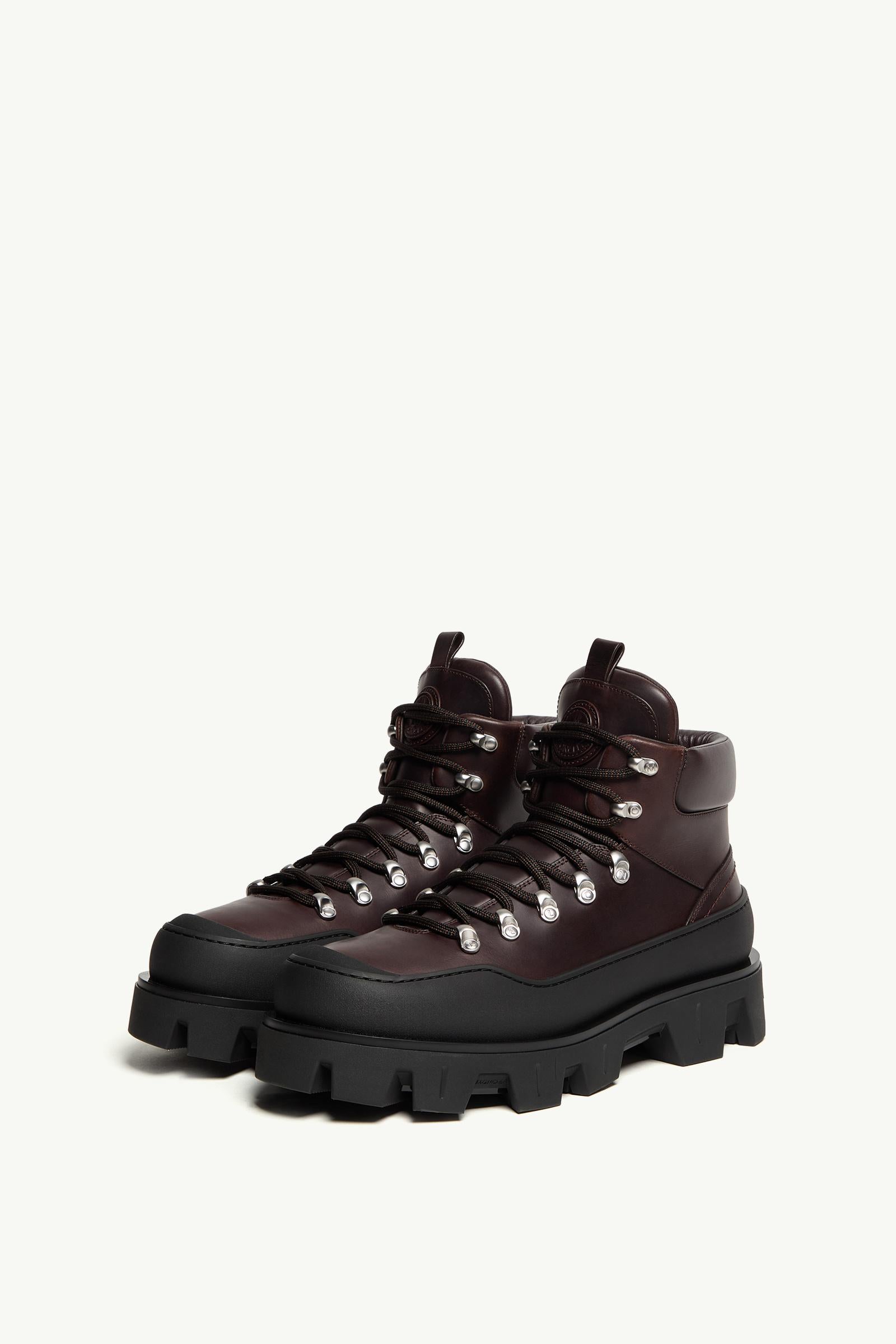 Moncler Peak Trek Leather Ankle Boots Brown