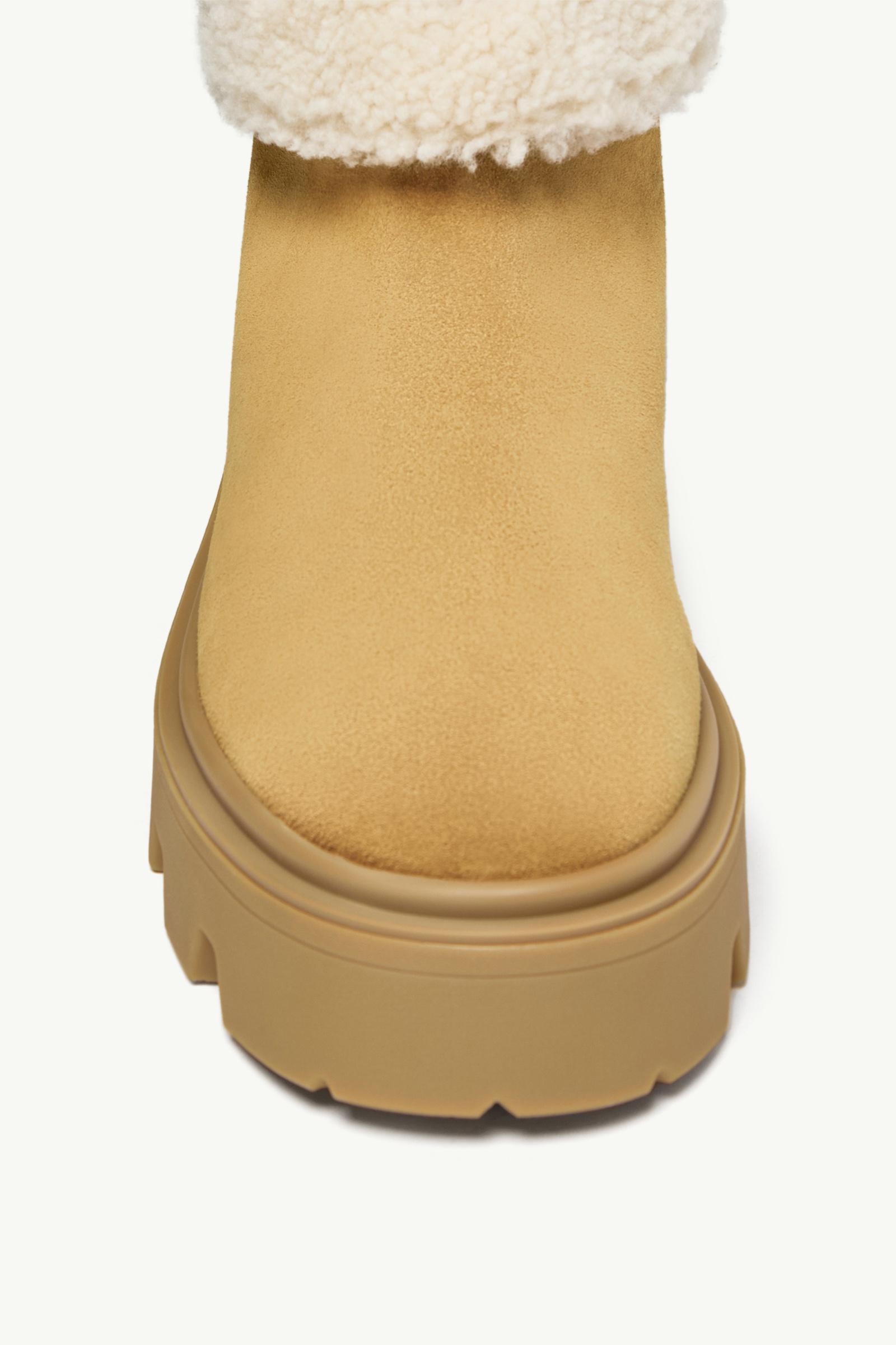 Moncler Aurea Mid Suede & Shearling Boots Camel Beige