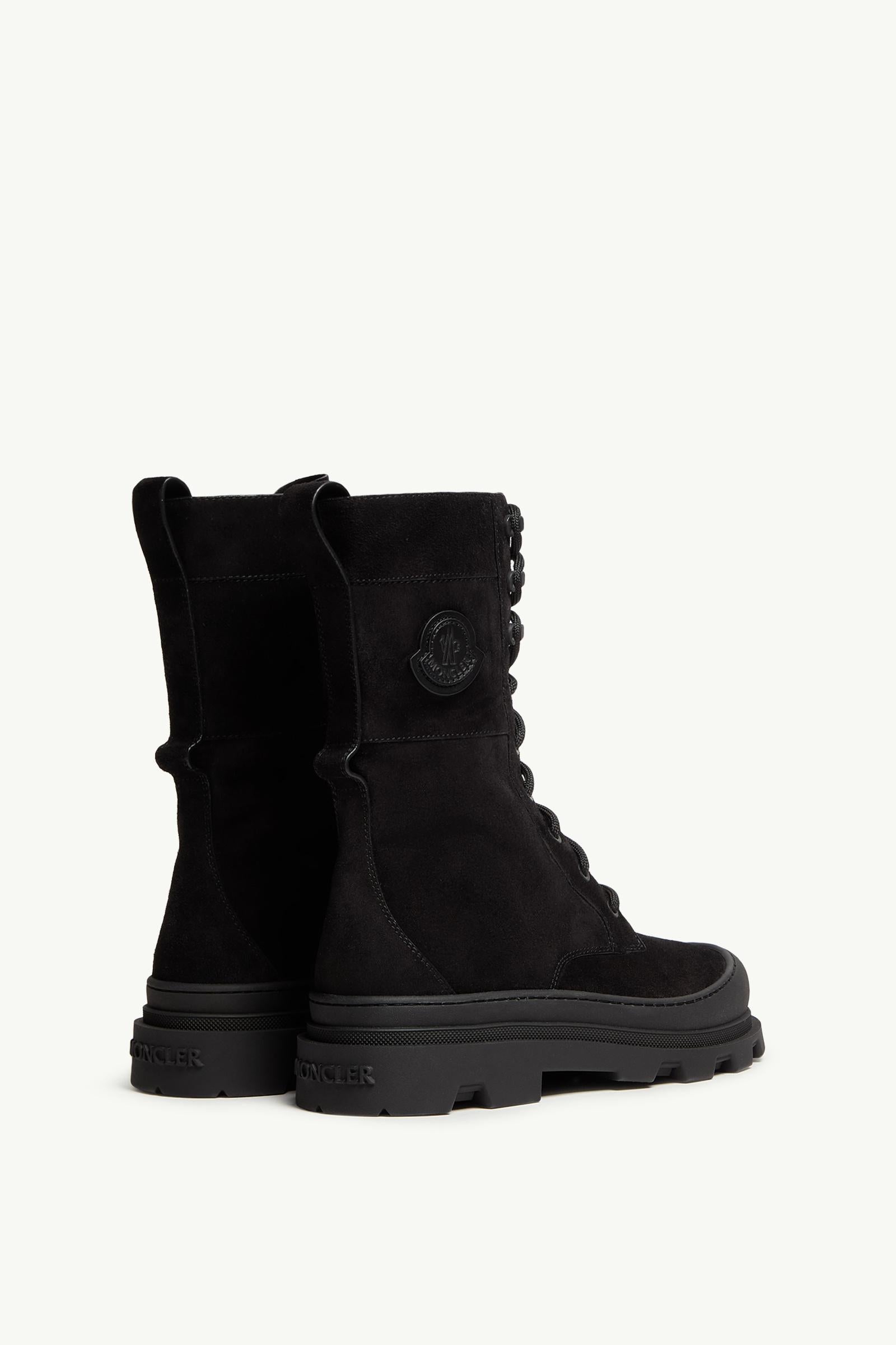 Moncler Vera High Suede Lace-Up Boots Black