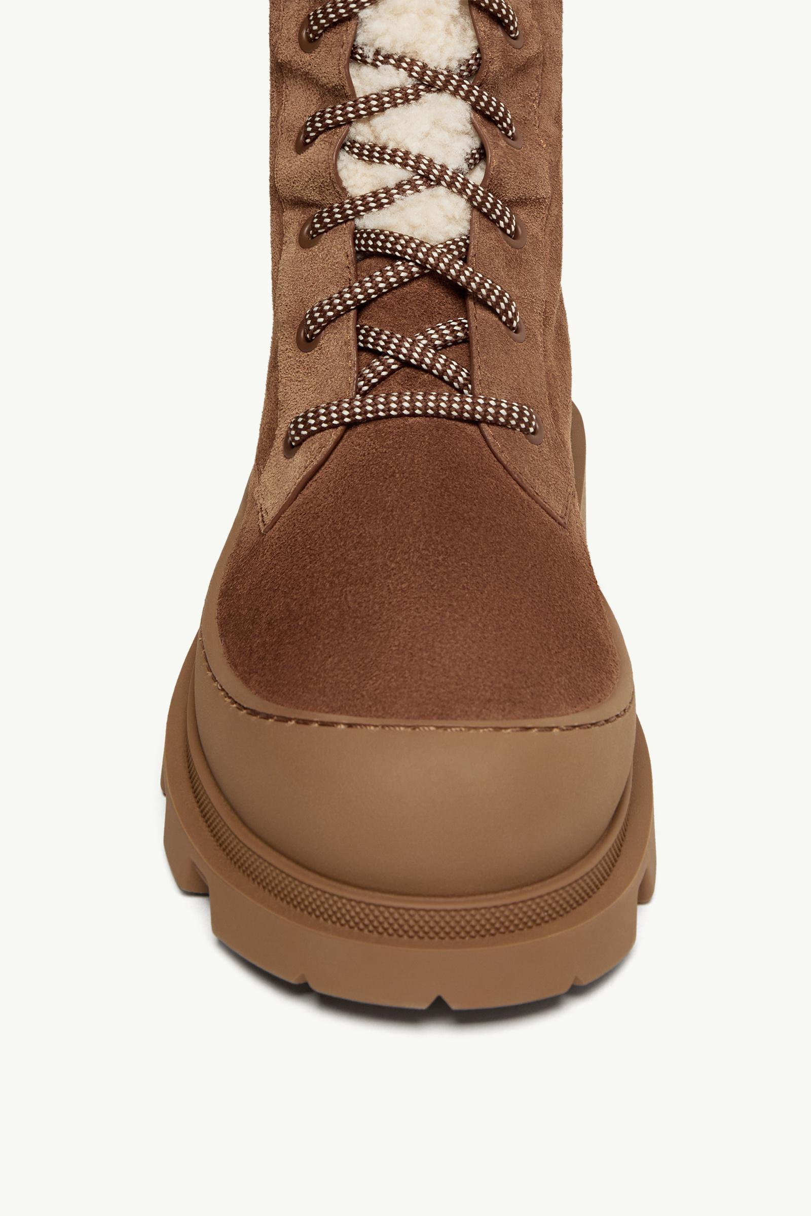 Moncler Vera High Suede & Shearling Lace-Up Boots Brown