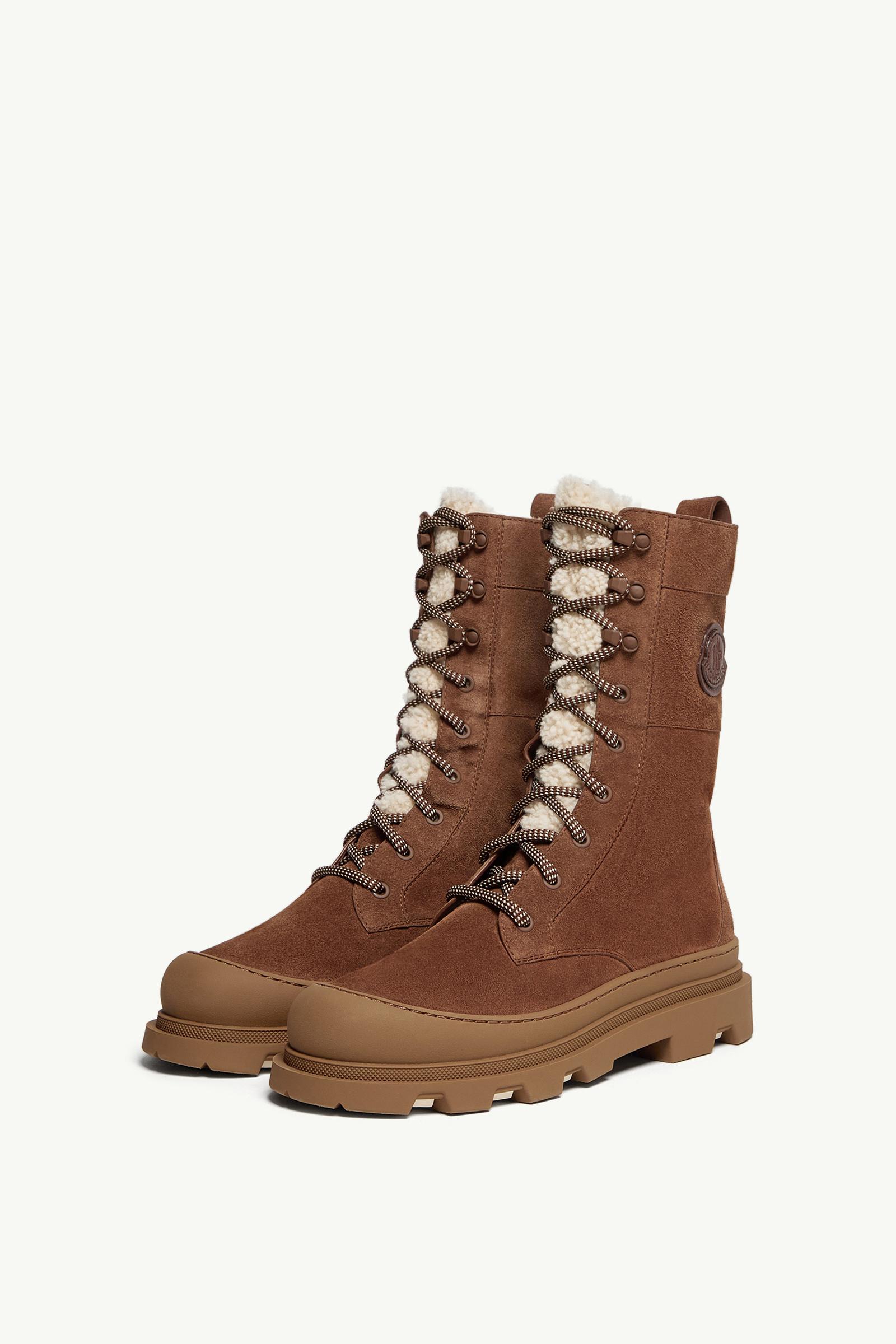 Moncler Vera High Suede & Shearling Lace-Up Boots Brown