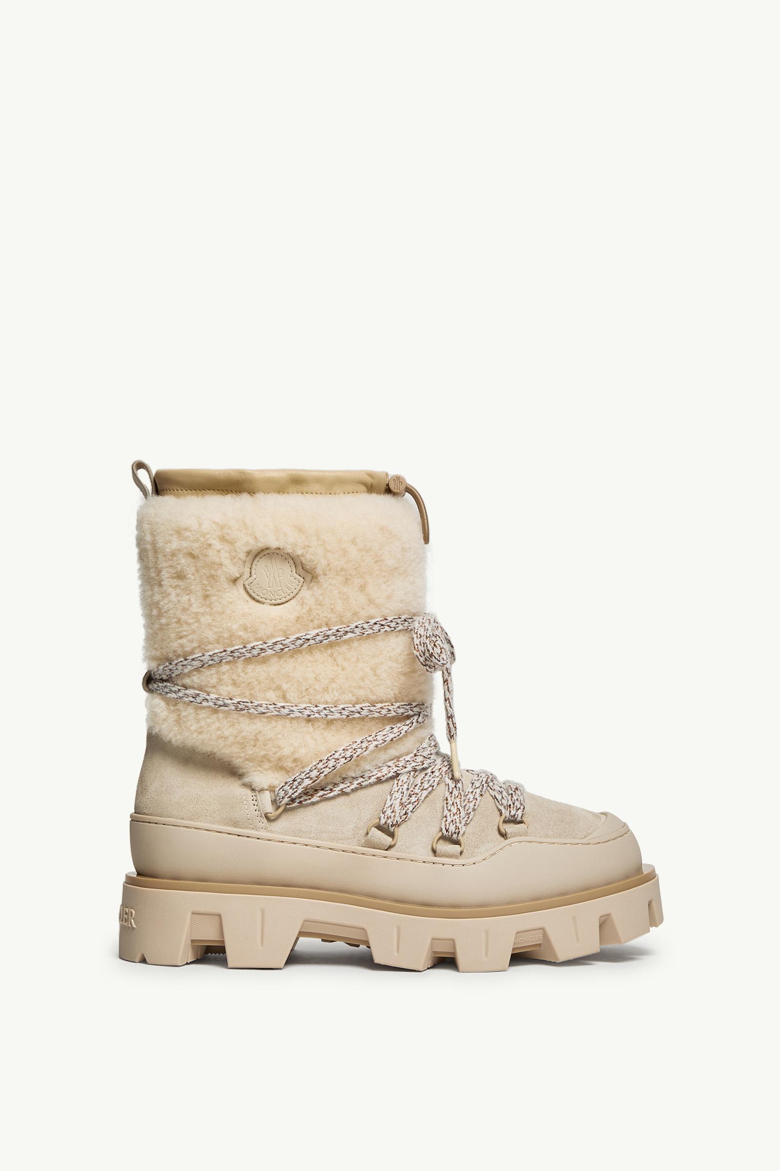 Moncler Peak Aprs Suede & Shearling Boots Light Beige