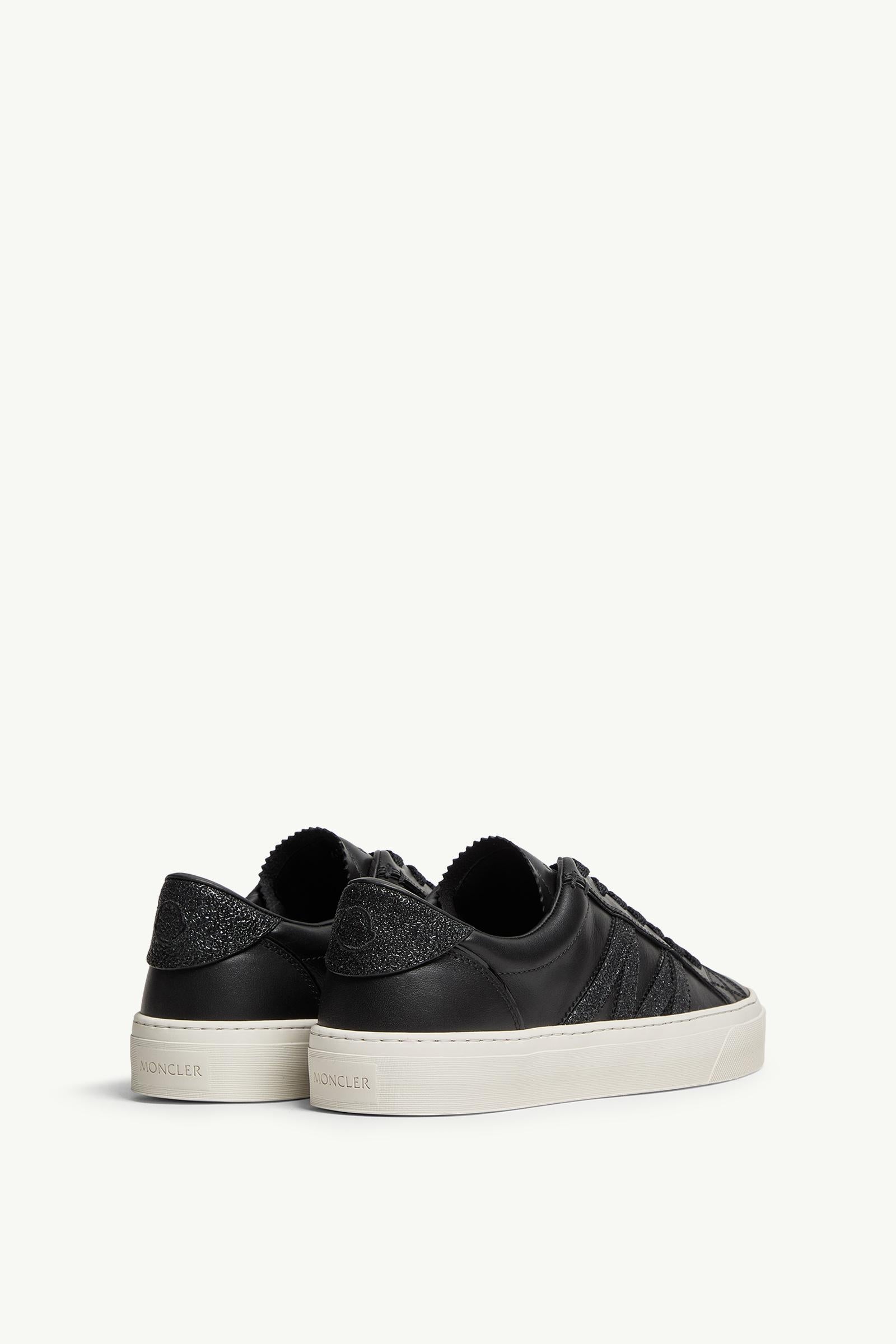Moncler Monaco2 Leather & Glitter Sneakers Black
