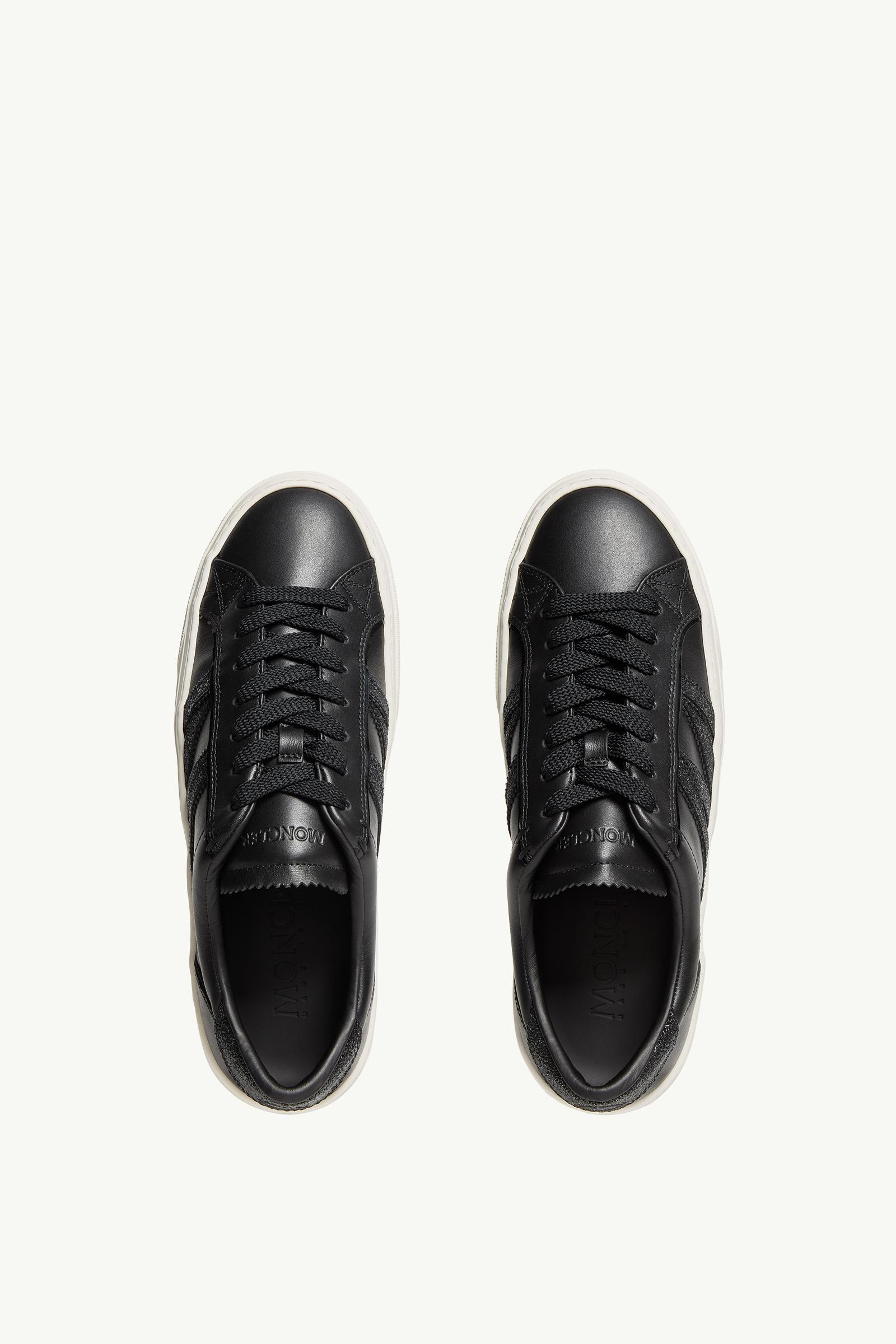 Moncler Monaco2 Leather & Glitter Sneakers Black