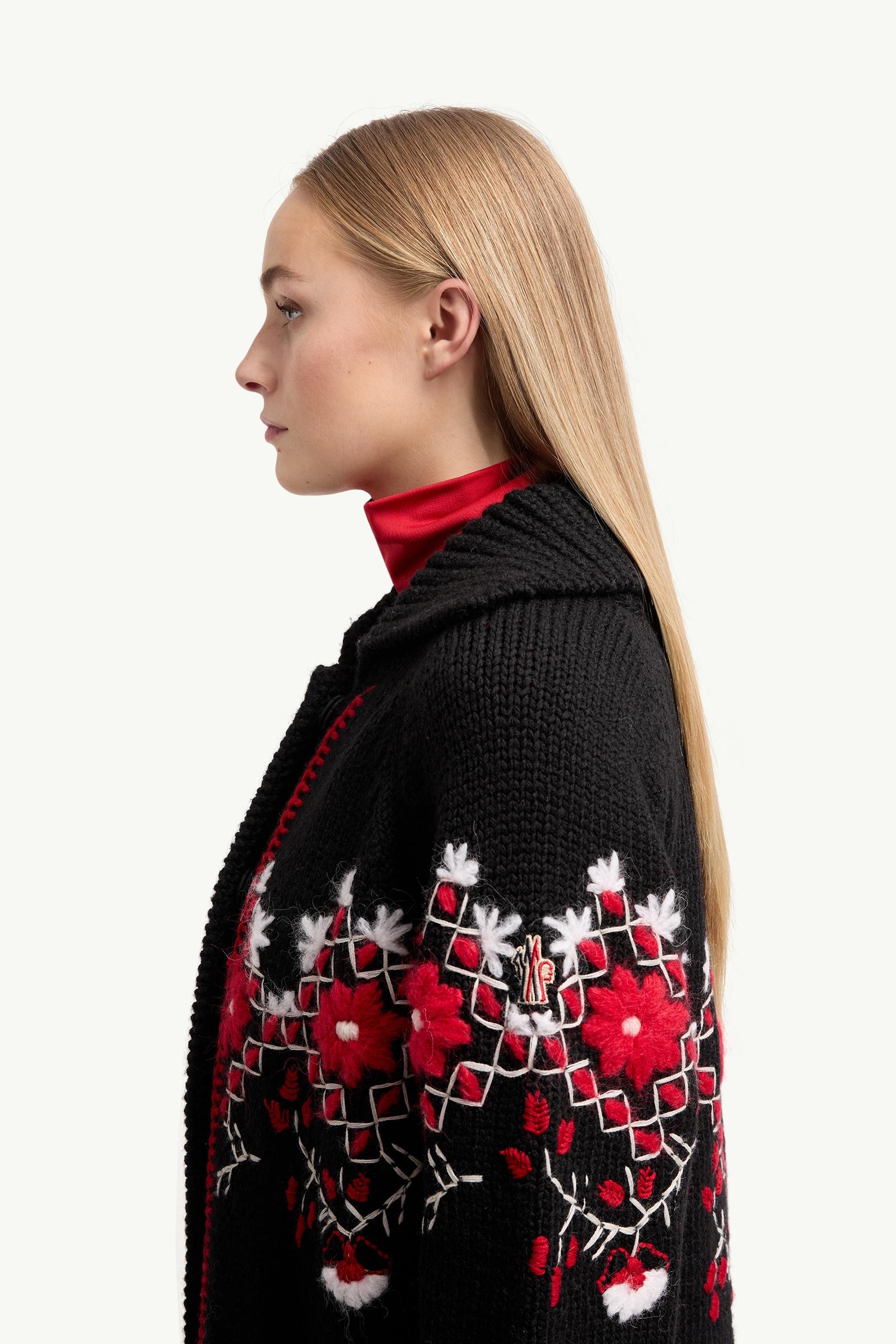Moncler Embroidered Wool Blend Cardigan Black Black