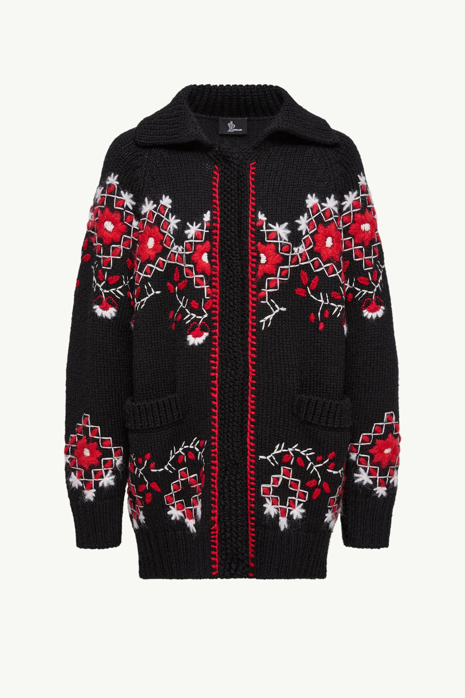 Moncler Embroidered Wool Blend Cardigan Black Black
