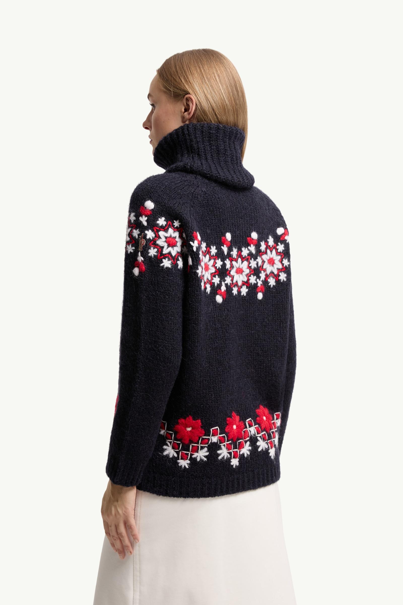 Moncler Hand-Embroidered Alpaca & Wool Turtleneck Sweater Navy Blue Navy Blue