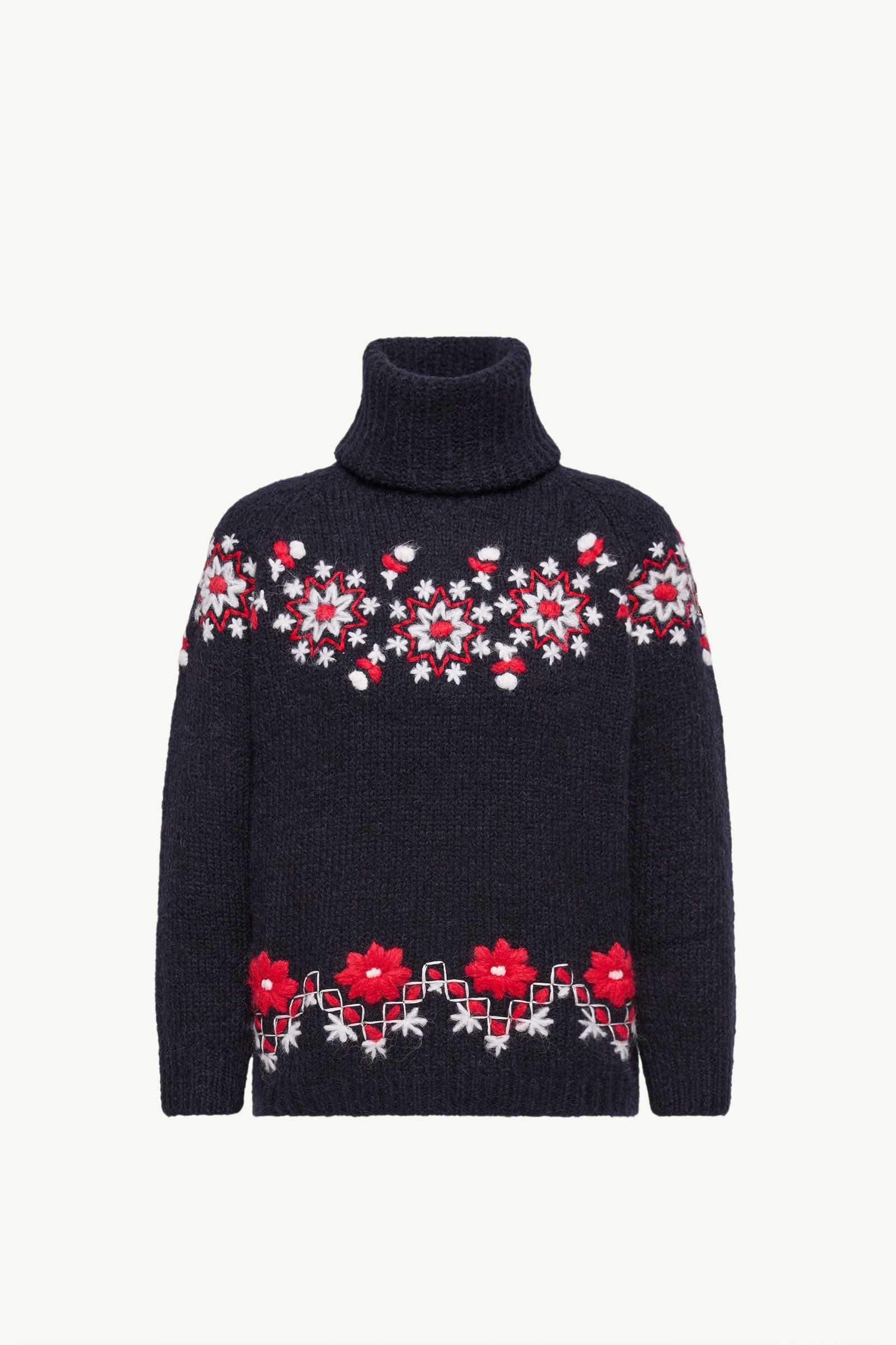 Moncler Hand-Embroidered Alpaca & Wool Turtleneck Sweater Navy Blue Navy Blue