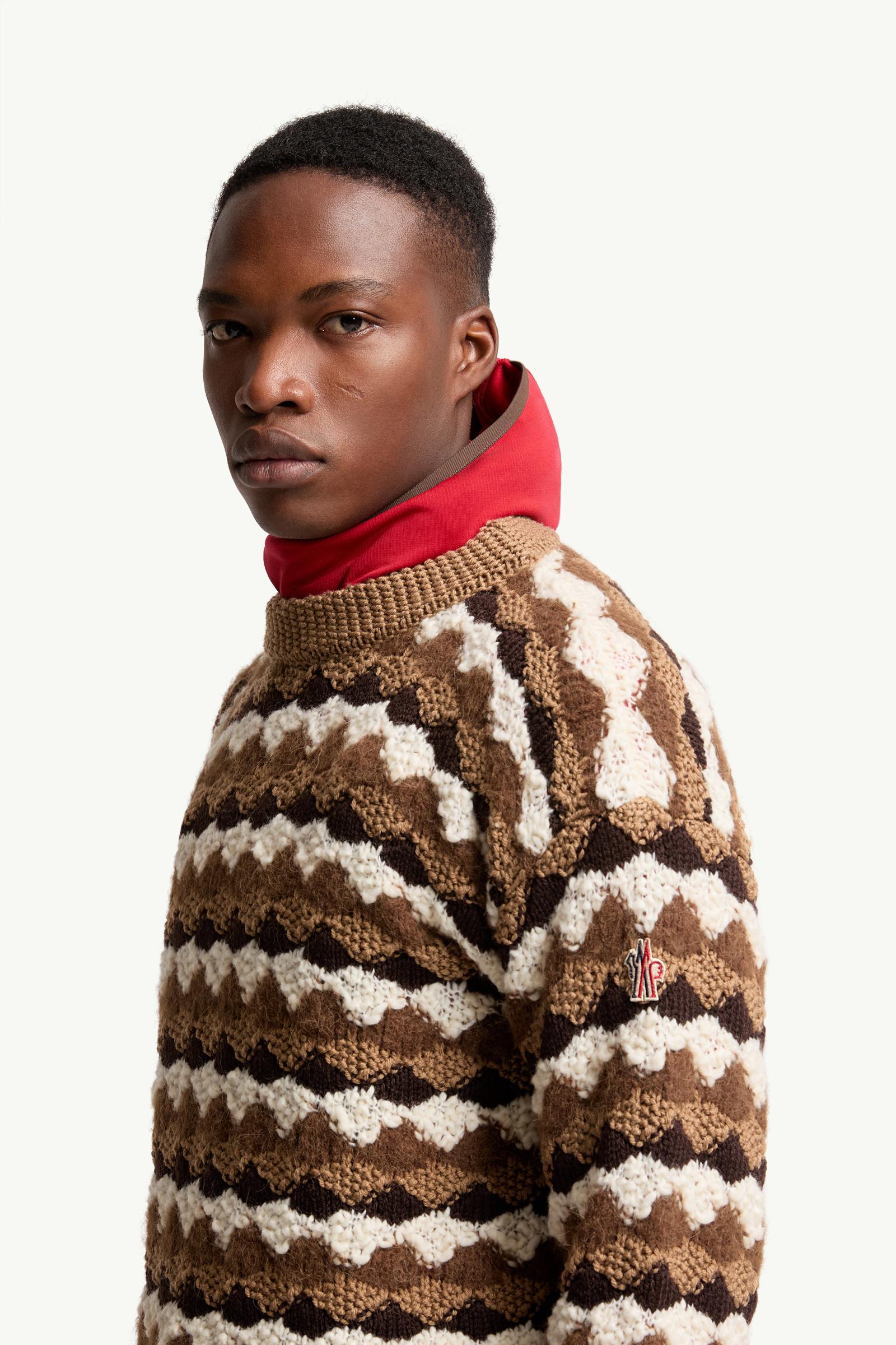 Moncler Geometric Pattern Wool & Alpaca Blend Sweater Beige & Brown Beige & Brown