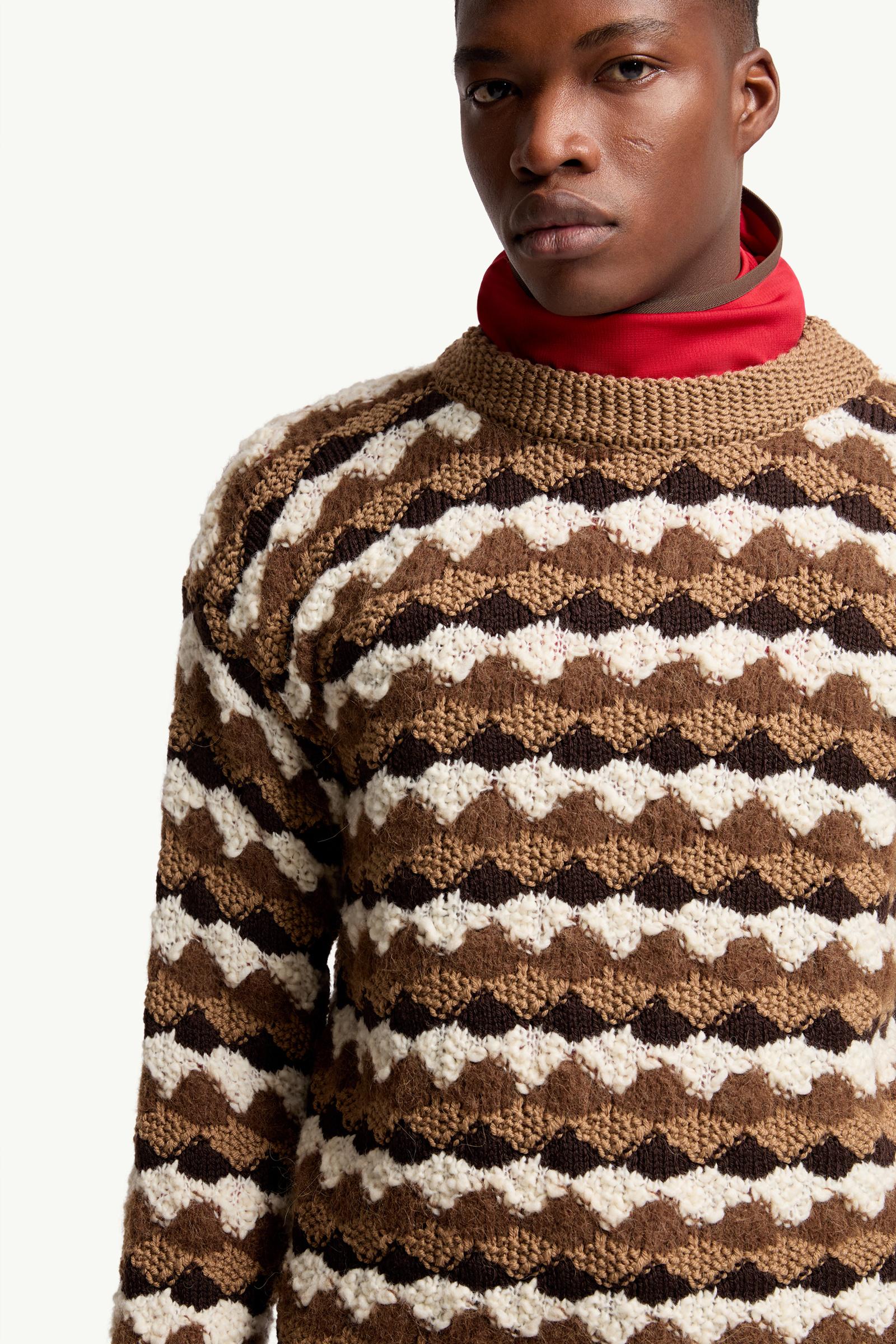 Moncler Geometric Pattern Wool & Alpaca Blend Sweater Beige & Brown Beige & Brown