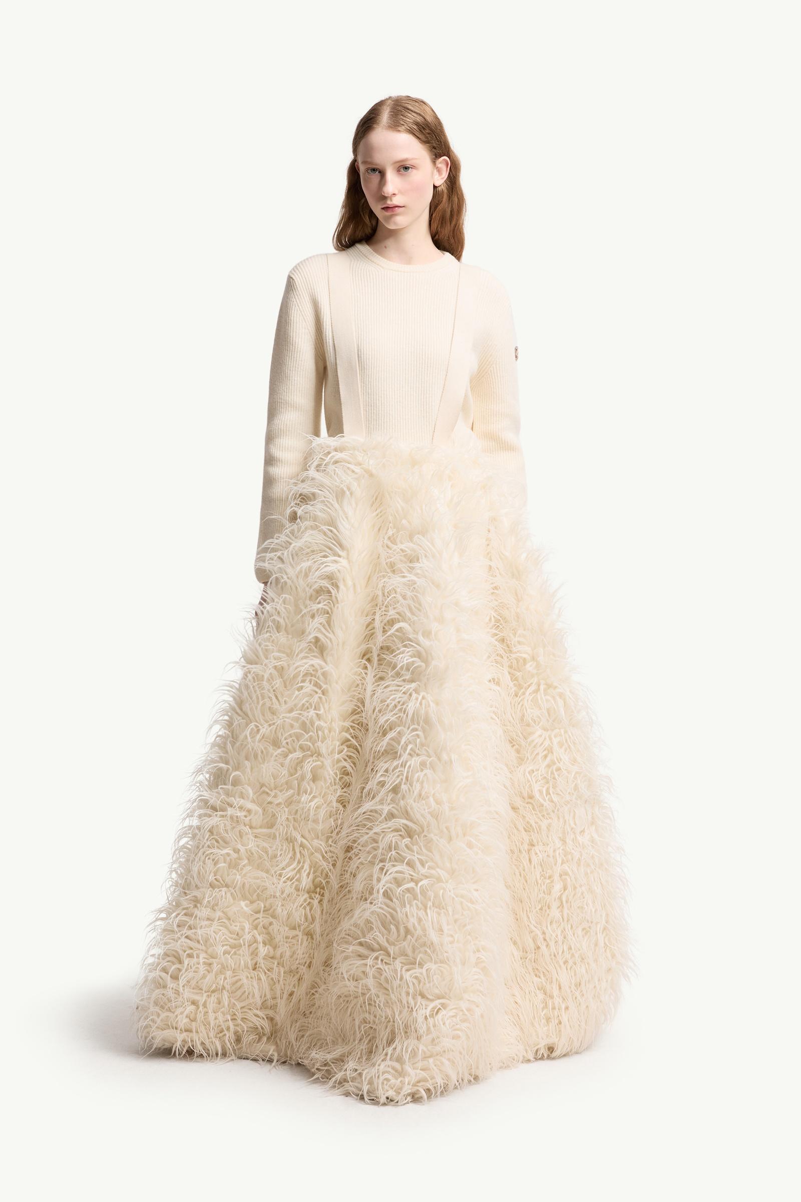 Moncler Moncler + Jil Sander Textured Wool Blend Long Skirt White Ivory White Ivory
