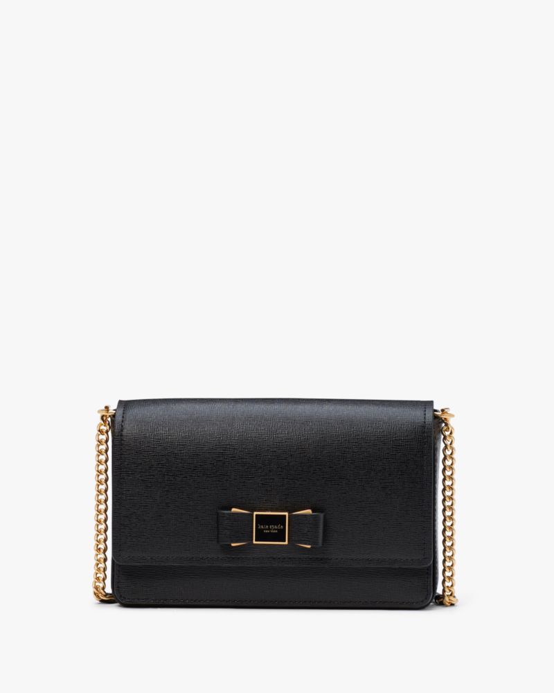 KateSpade Morgan Bow Embellished Flap Chain Wallet Black