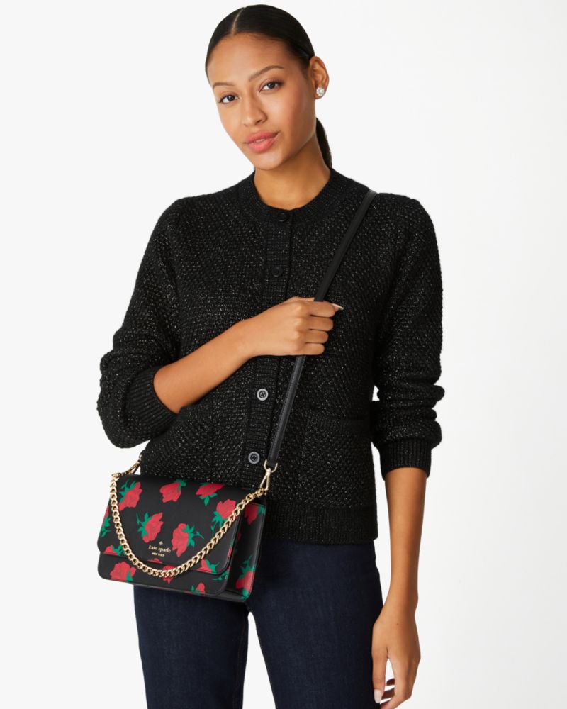 KateSpade Madison Rose Toss Printed Flap Crossbody Black Multi