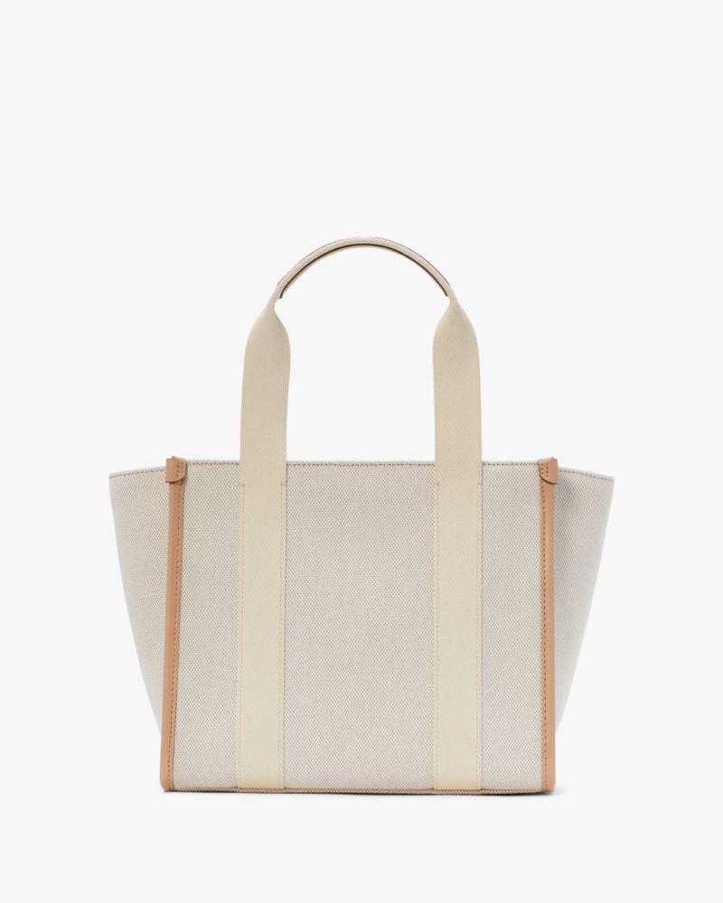 Kate Spade Kip Canvas Small Tote in Light Fawn Multi, hardware detail