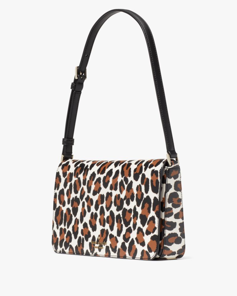 KateSpade Staci Spotted Animal Printed Medium Flap Shoulder Bag Cream Multi