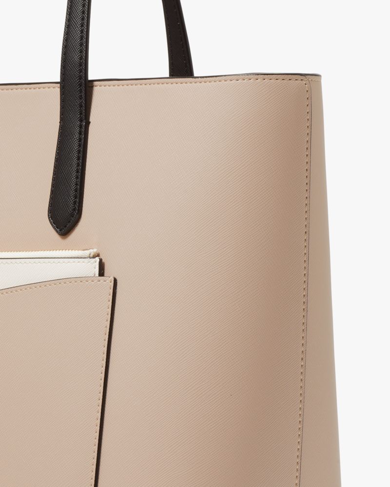 KateSpade Staci Colorblock Leather Large Tote Set Warm Beige Multi