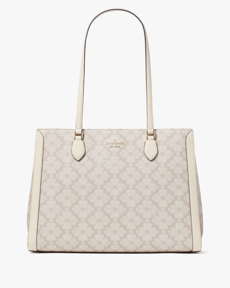 KateSpade Signature Spade Flower East West Large Laptop Tote Dark Beige Multi