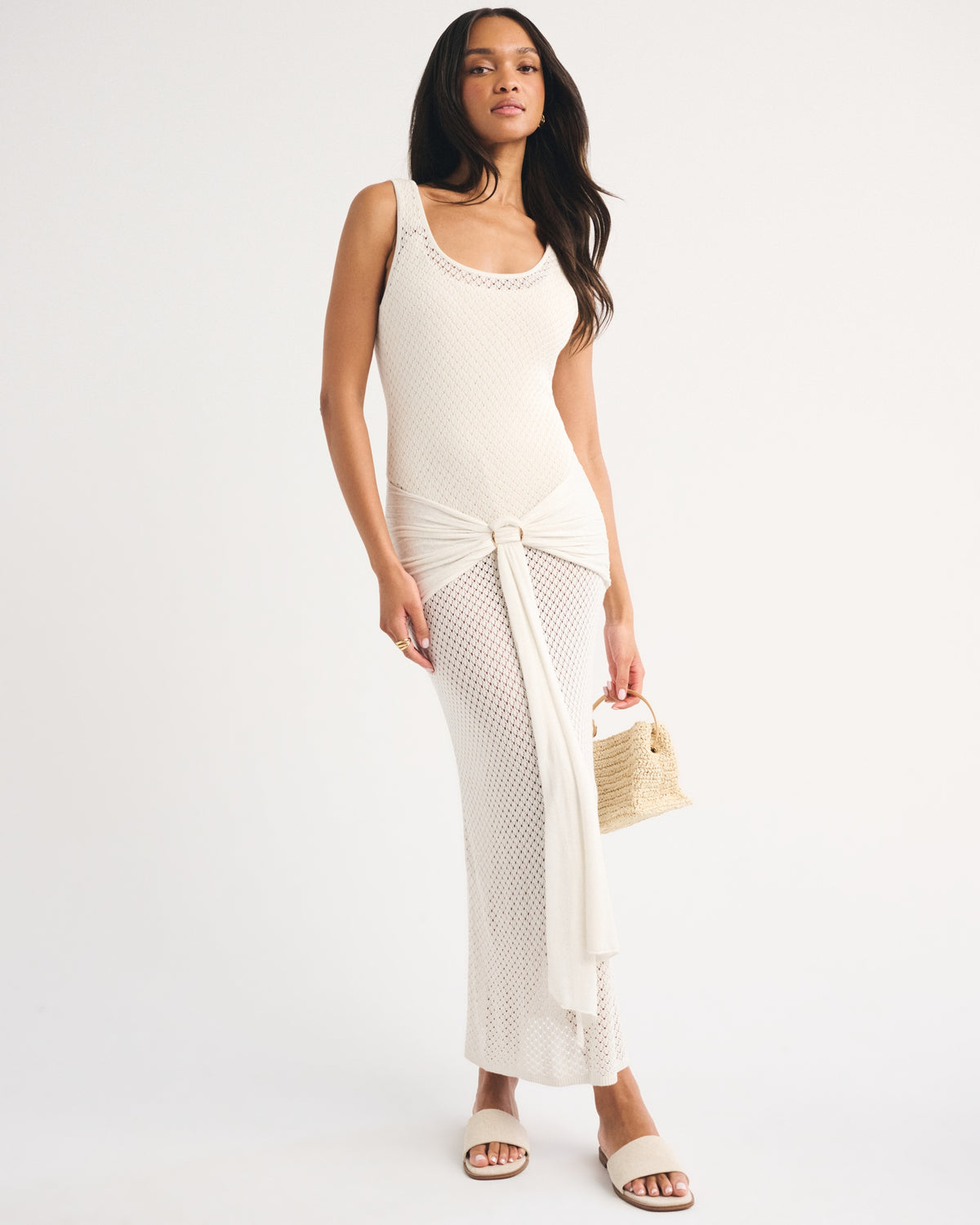 Abercrombie Draped Crochet-Style Maxi Dress Coverup