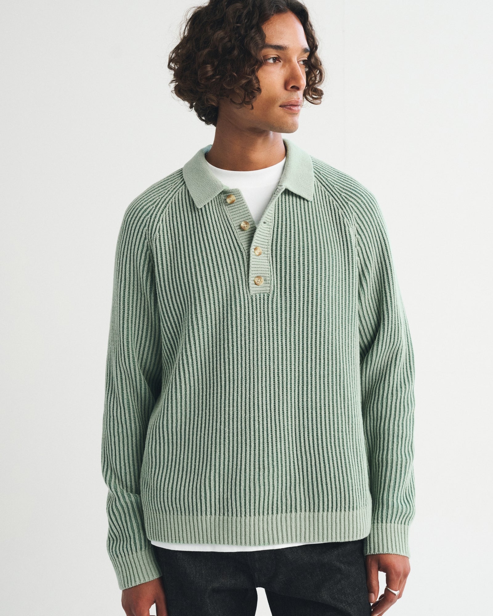 Abercrombie Long-Sleeve Rib Collared Sweater Polo