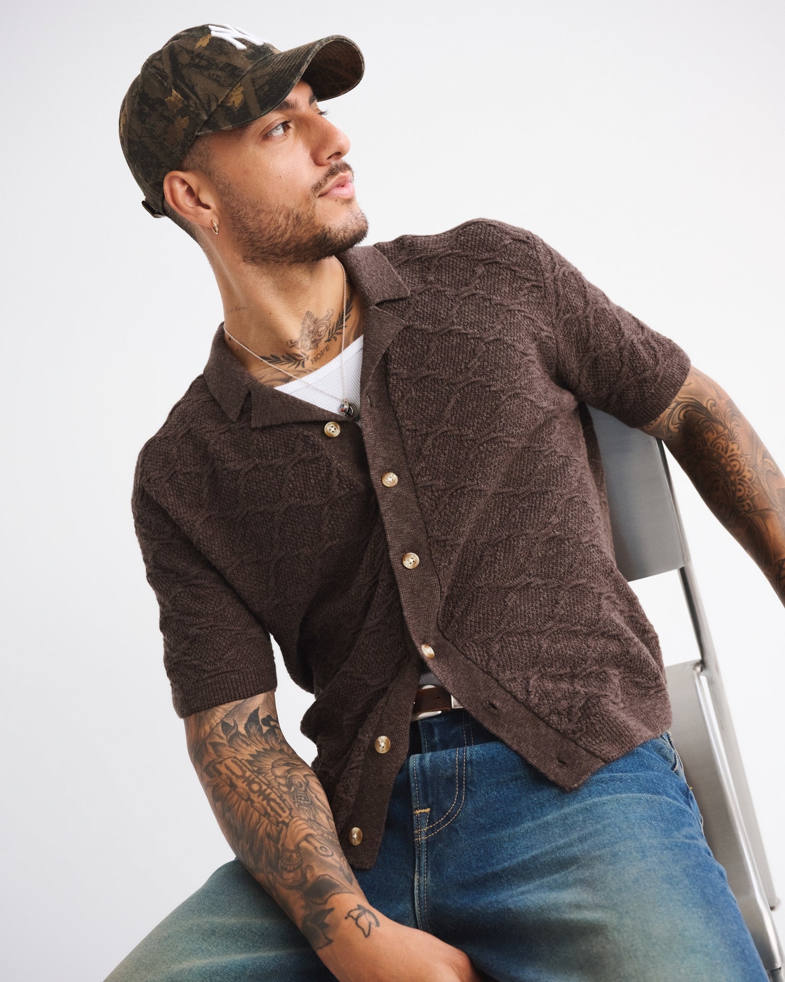 Abercrombie Crochet-Style Button-Through Sweater Polo