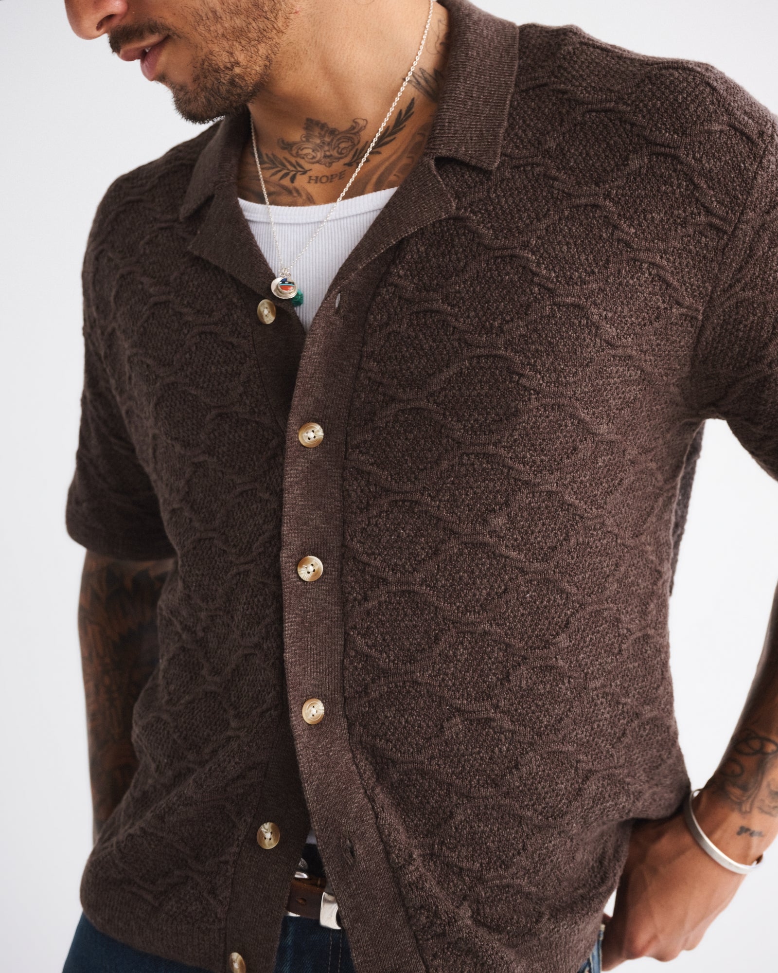 Abercrombie Crochet-Style Button-Through Sweater Polo