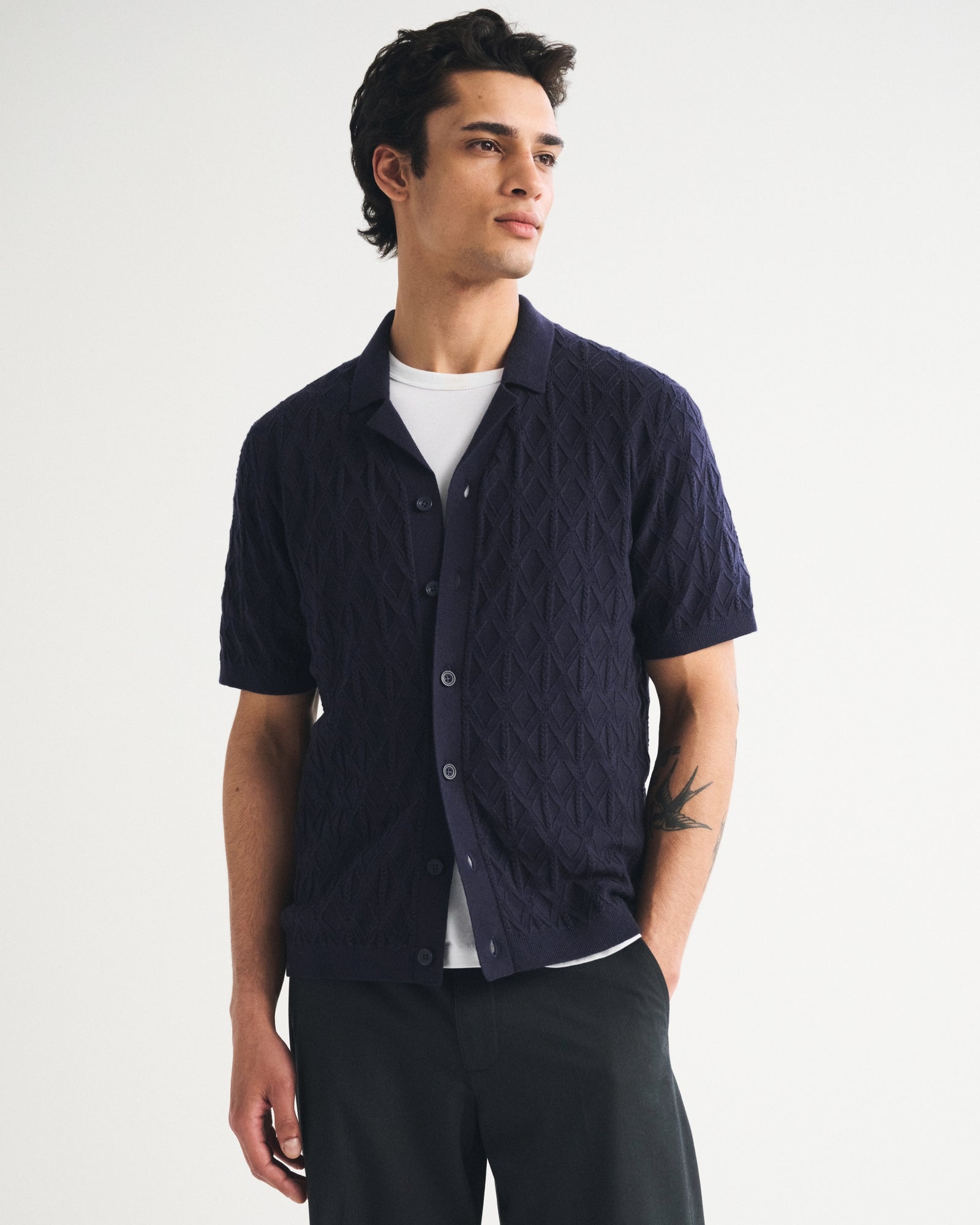 Abercrombie Diamond Stitch Button-Through Sweater Polo