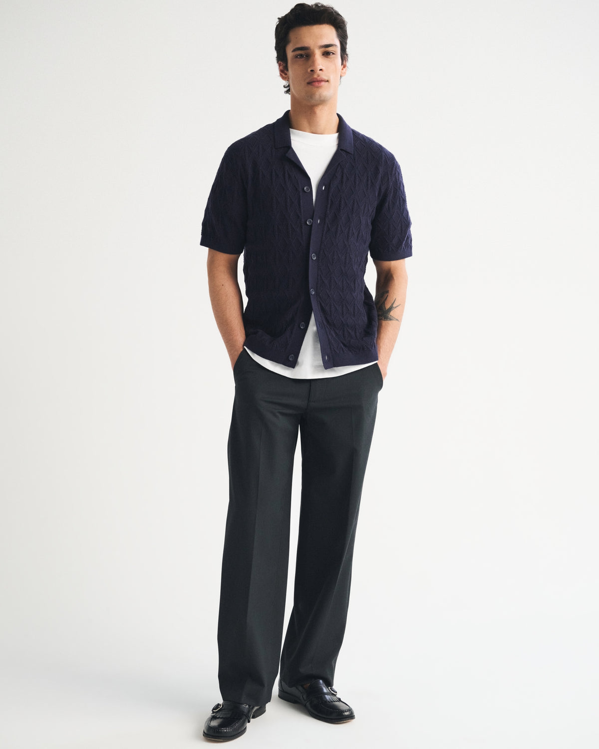 Abercrombie Diamond Stitch Button-Through Sweater Polo
