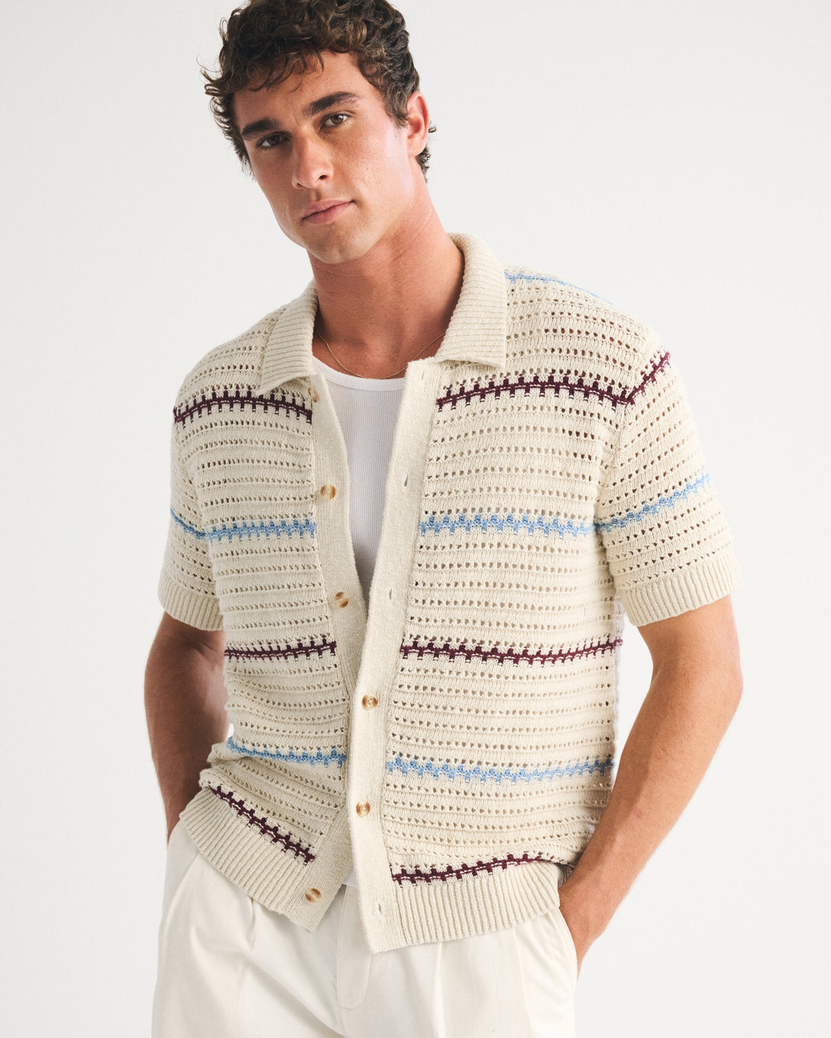 Abercrombie 100% Cotton Crochet-Style Button-Up Shirt