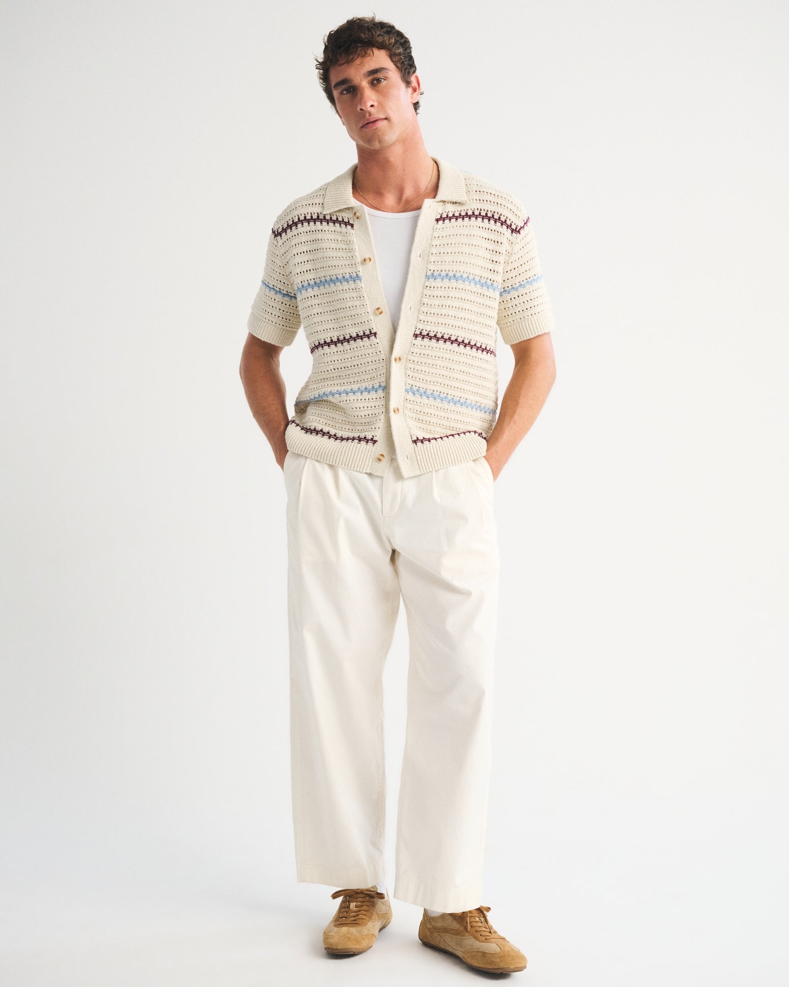 Abercrombie 100% Cotton Crochet-Style Button-Up Shirt