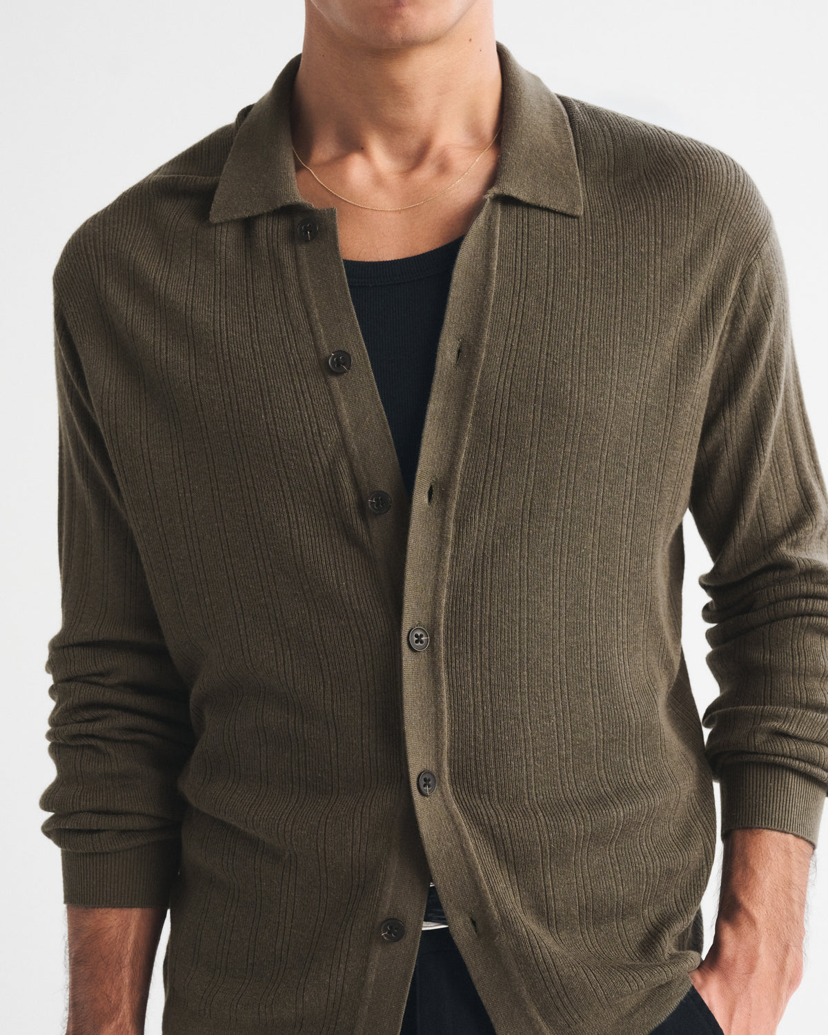 Abercrombie Long-Sleeve Button-Through Collared Sweater