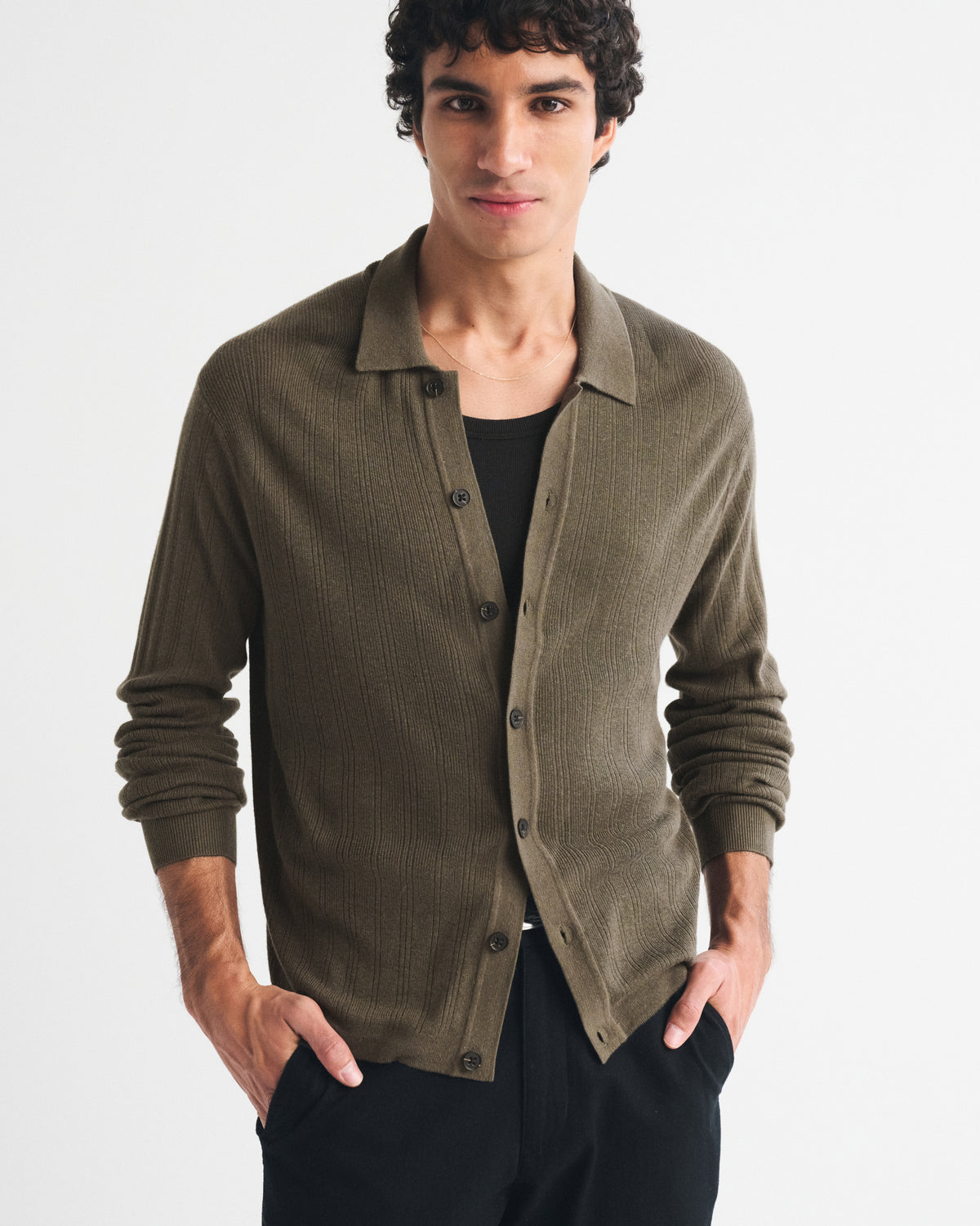 Abercrombie Long-Sleeve Button-Through Collared Sweater