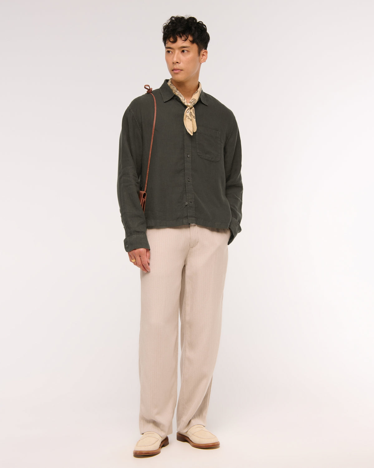 Abercrombie Cropped 100% Linen Button-Up Shirt