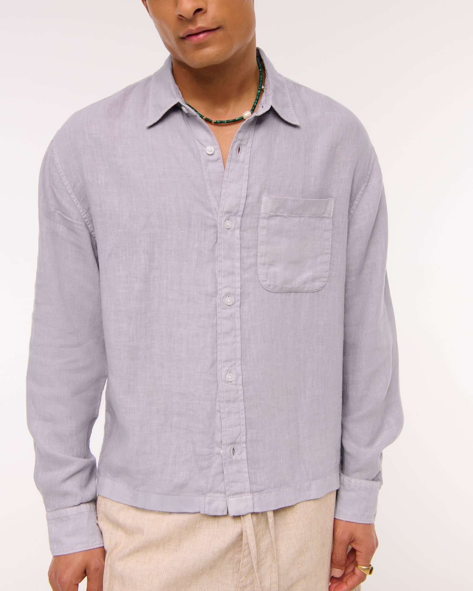 Abercrombie Cropped 100% Linen Button-Up Shirt