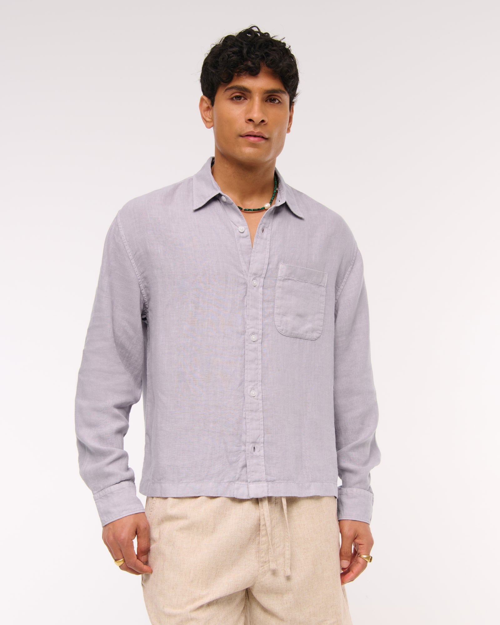 Abercrombie Cropped 100% Linen Button-Up Shirt