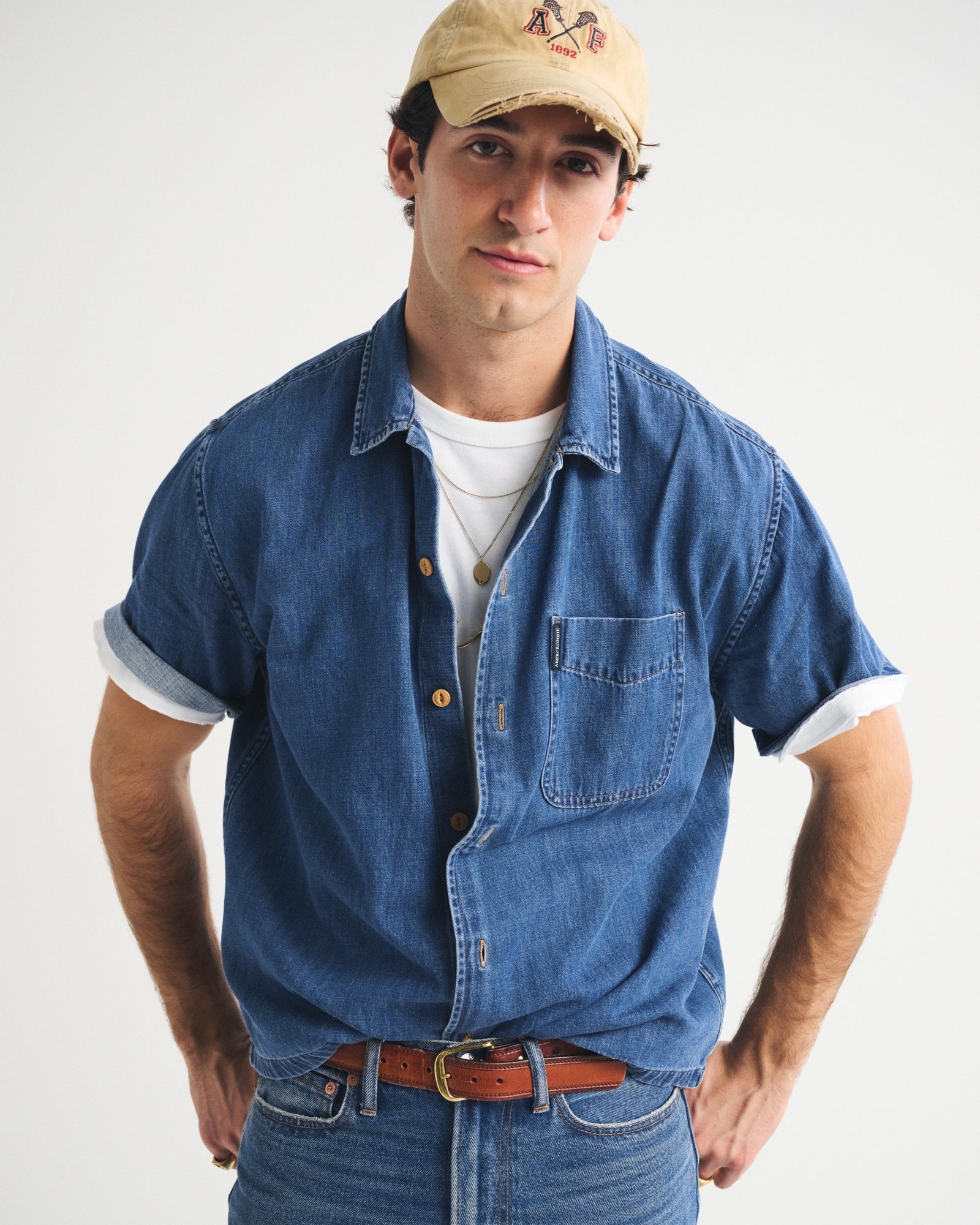 Abercrombie Short-Sleeve Denim Button-Up Shirt